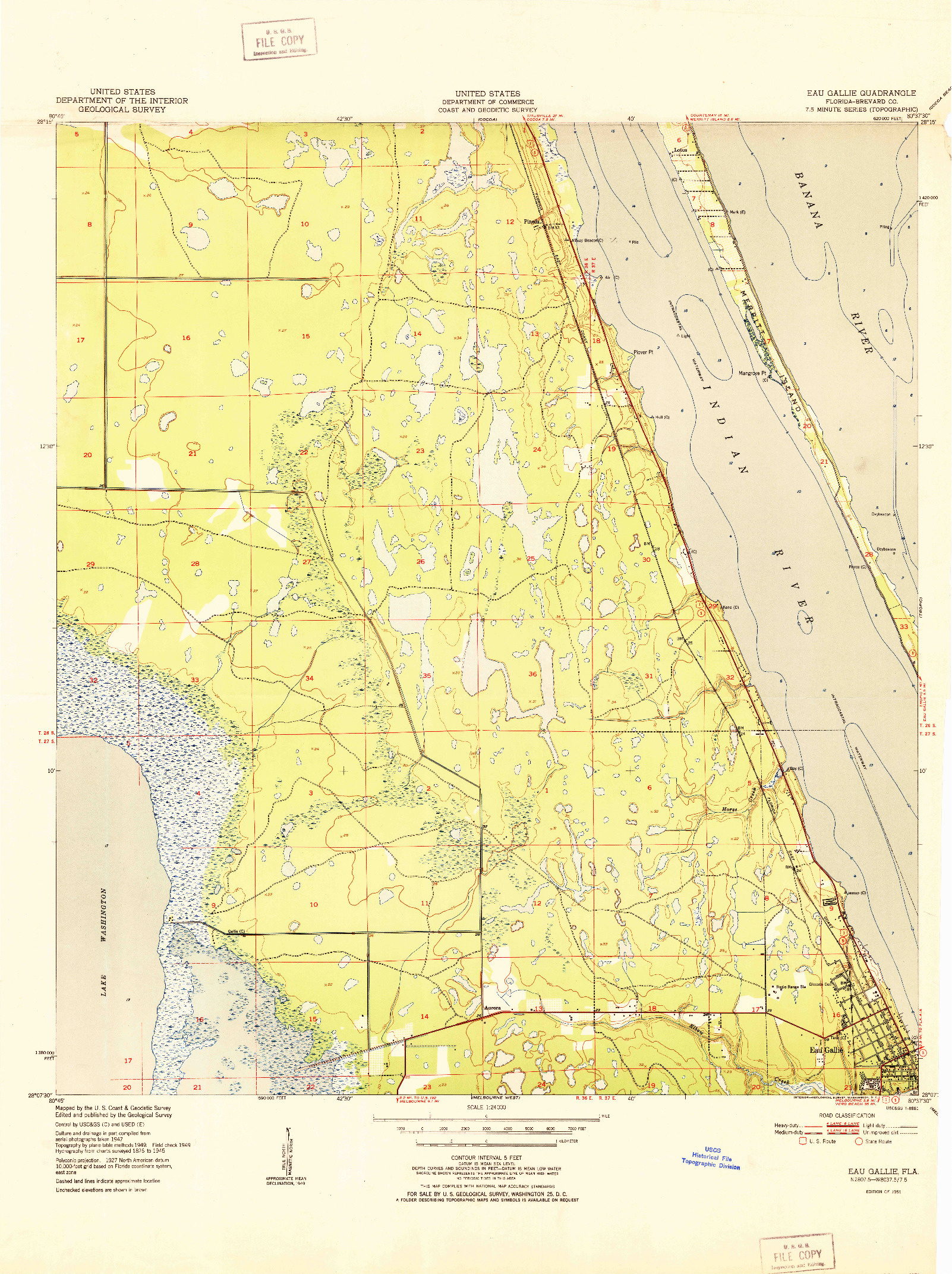 USGS 1:24000-SCALE QUADRANGLE FOR EAU GALLIE, FL 1951