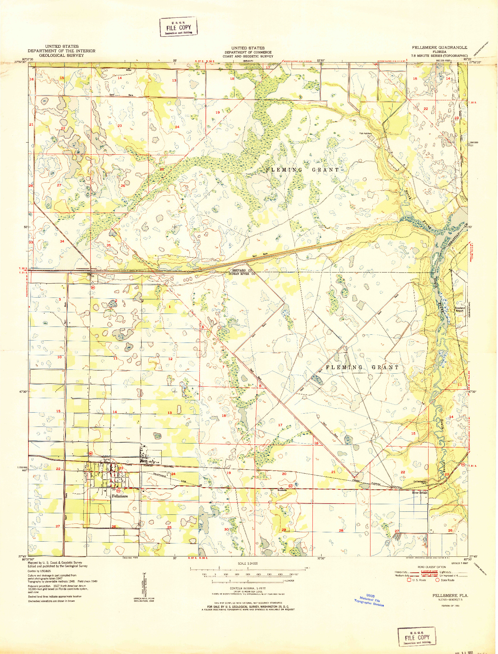 USGS 1:24000-SCALE QUADRANGLE FOR FELLSMERE, FL 1951