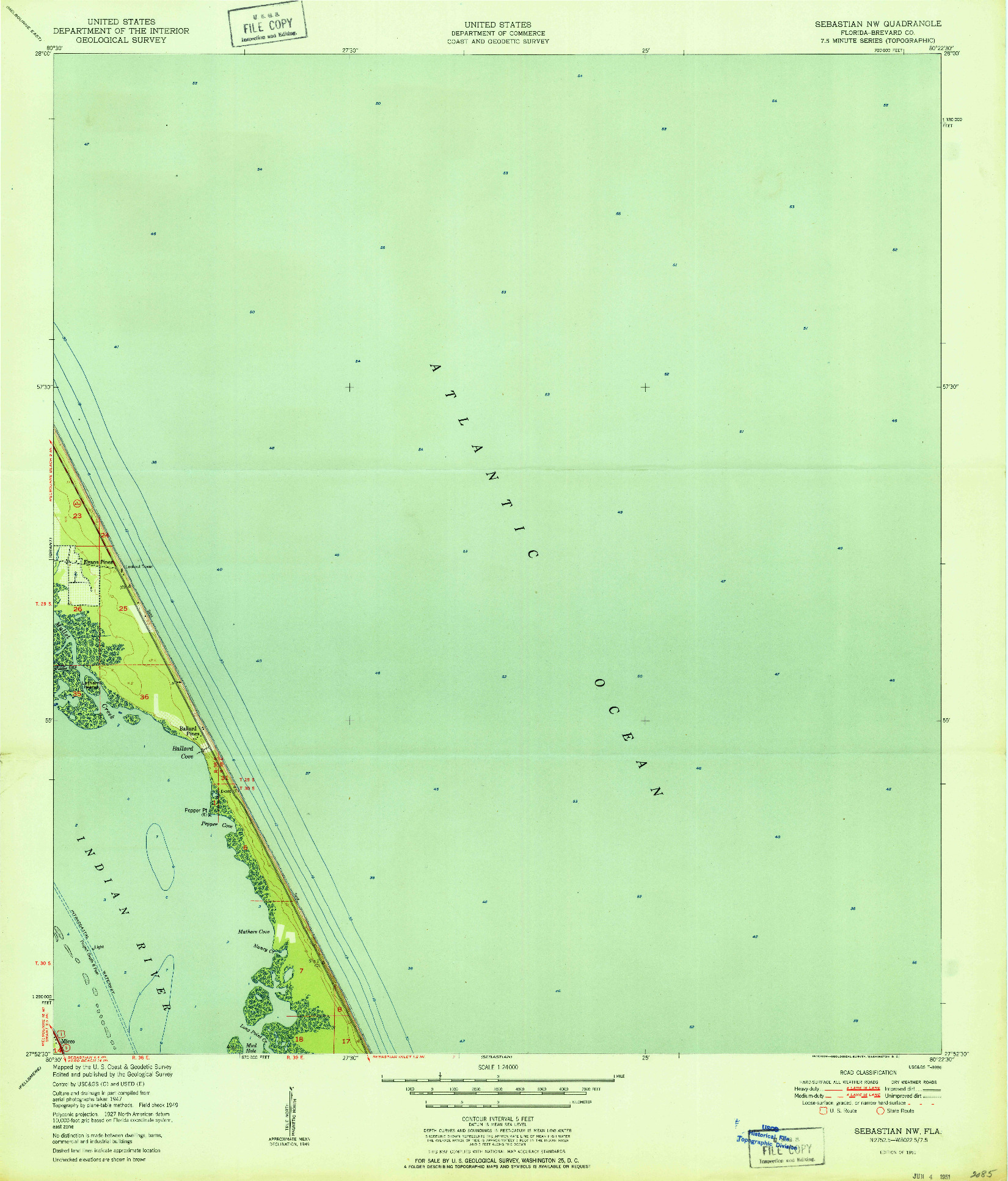 USGS 1:24000-SCALE QUADRANGLE FOR SEBASTIAN NW, FL 1951