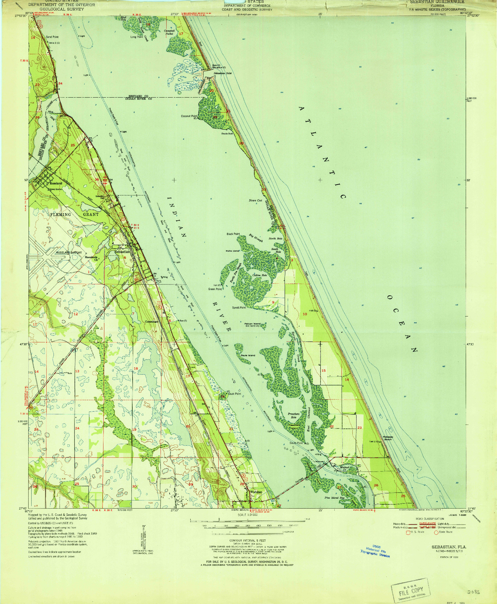 USGS 1:24000-SCALE QUADRANGLE FOR SEBASTIAN, FL 1951