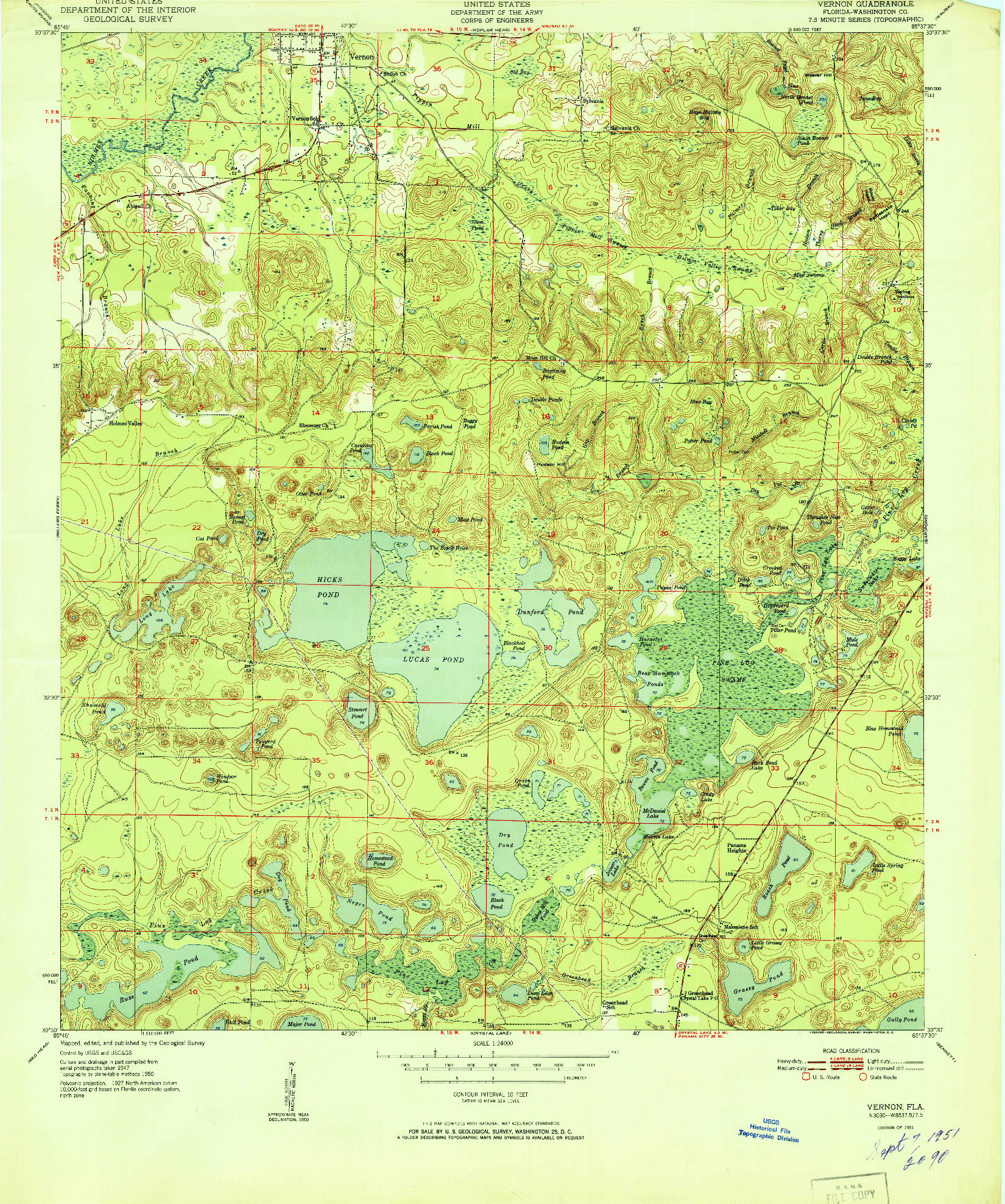 USGS 1:24000-SCALE QUADRANGLE FOR VERNON, FL 1951