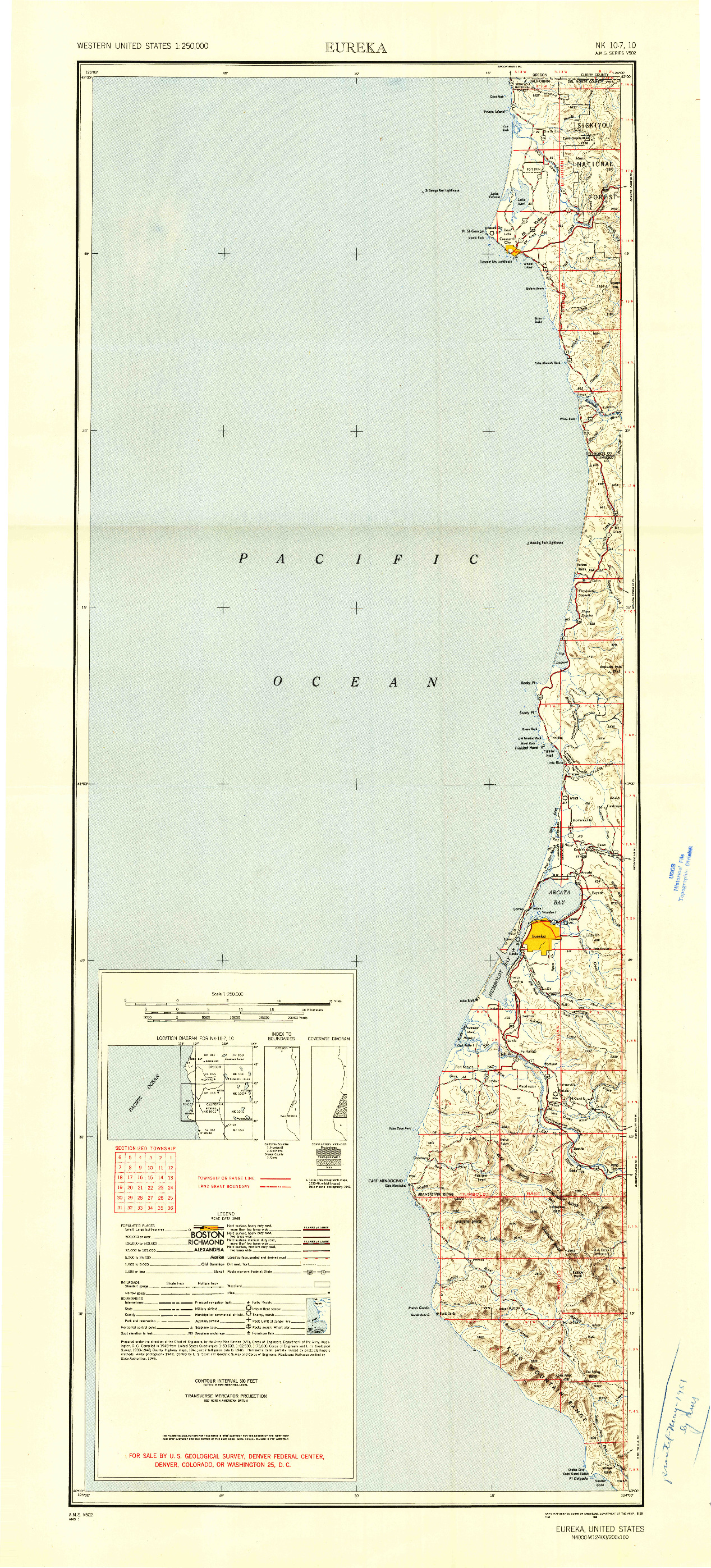 USGS 1:250000-SCALE QUADRANGLE FOR EUREKA, CA 1949
