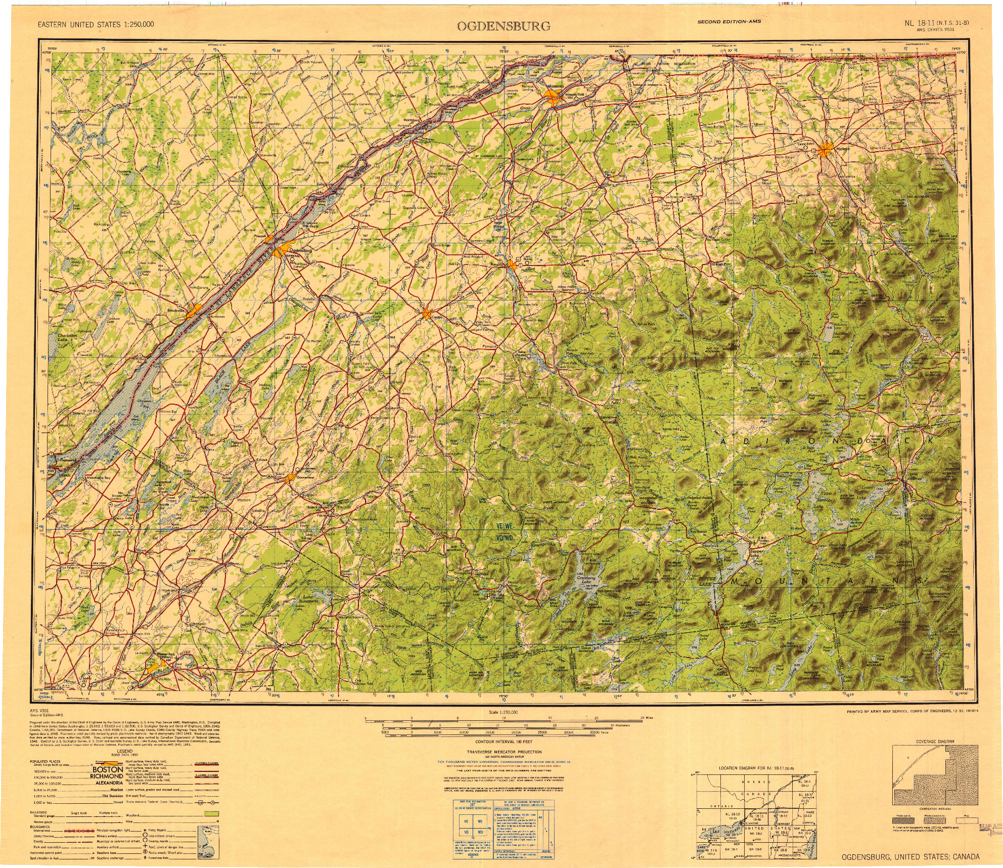 USGS 1:250000-SCALE QUADRANGLE FOR OGDENSBURG, NY 1951