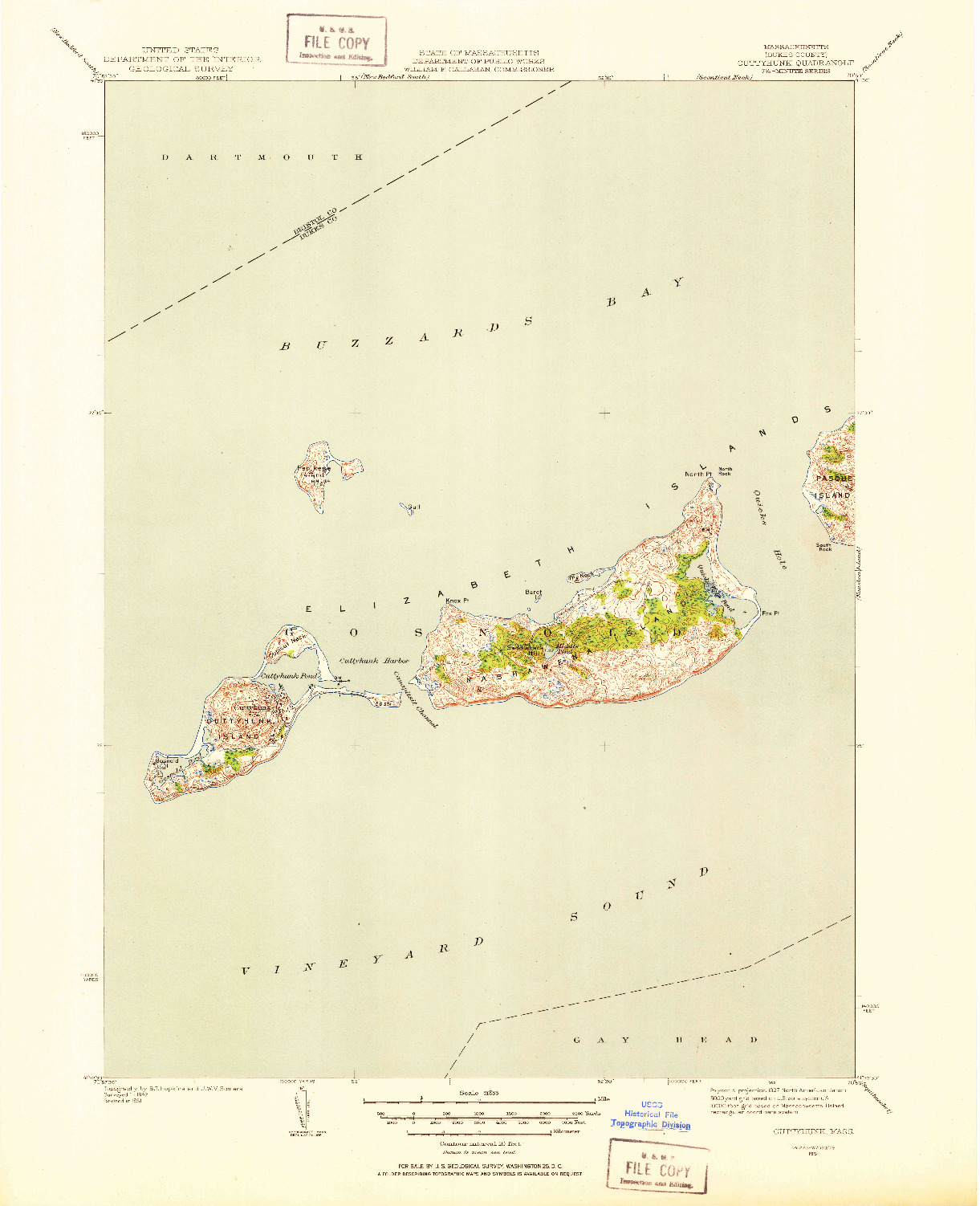 USGS 1:31680-SCALE QUADRANGLE FOR CUTTYHUNK, MA 1951