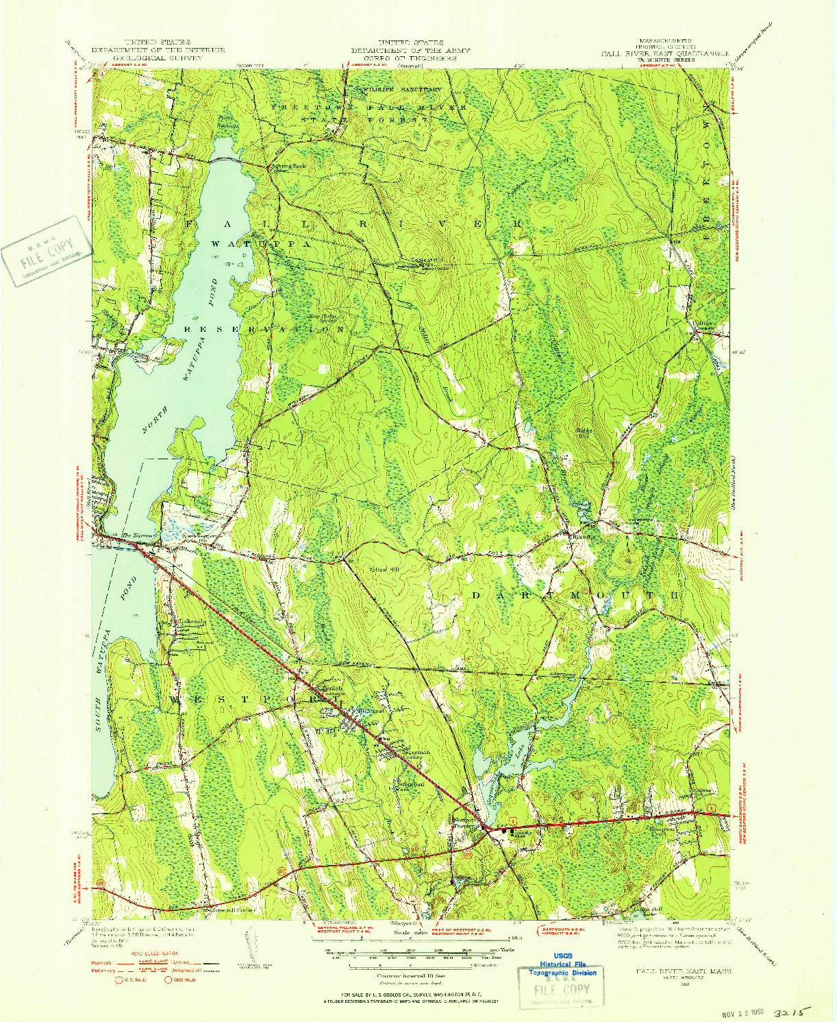USGS 1:31680-SCALE QUADRANGLE FOR FALL RIVER EAST, MA 1951