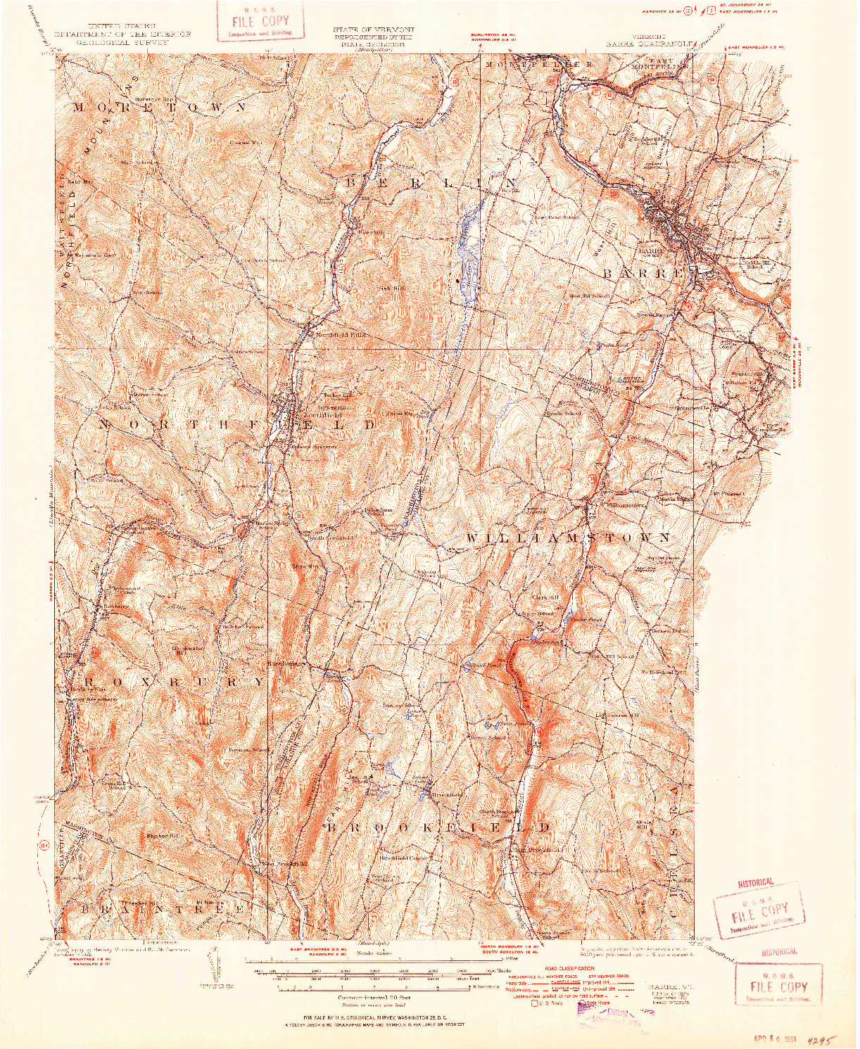 USGS 1:62500-SCALE QUADRANGLE FOR BARRE, VT 1924