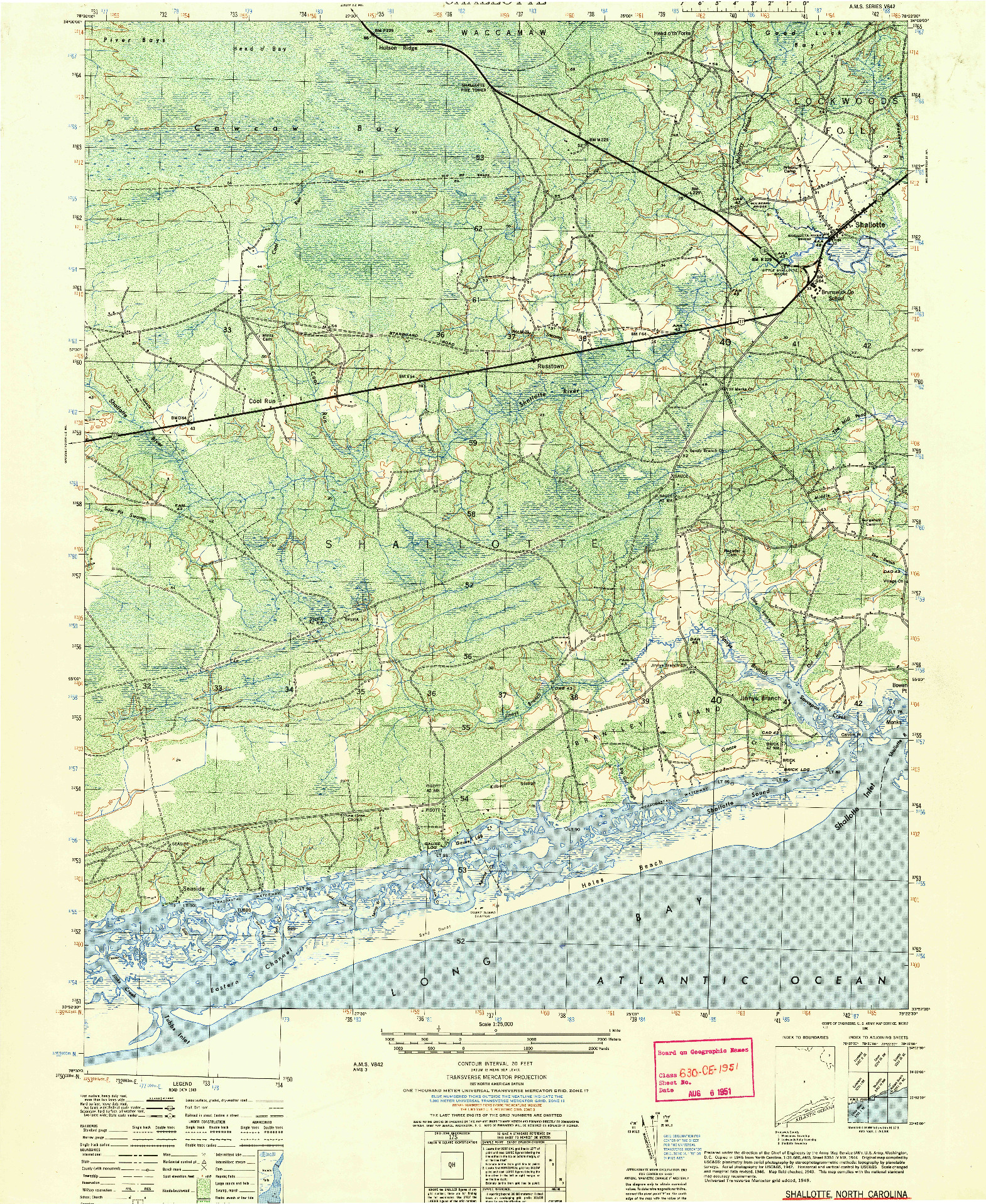 USGS 1:25000-SCALE QUADRANGLE FOR SHALLOTTE, NC 1950