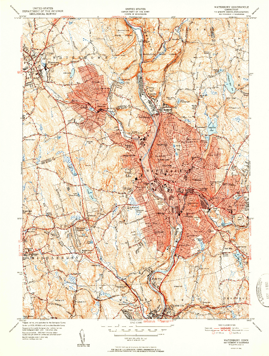 USGS 1:31680-SCALE QUADRANGLE FOR WATERBURY, CT 1951