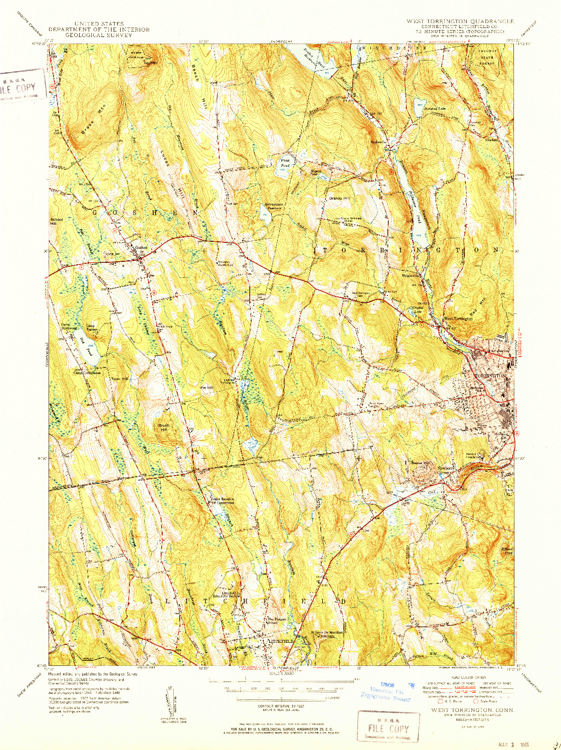 USGS 1:31680-SCALE QUADRANGLE FOR WEST TORRINGTON, CT 1951