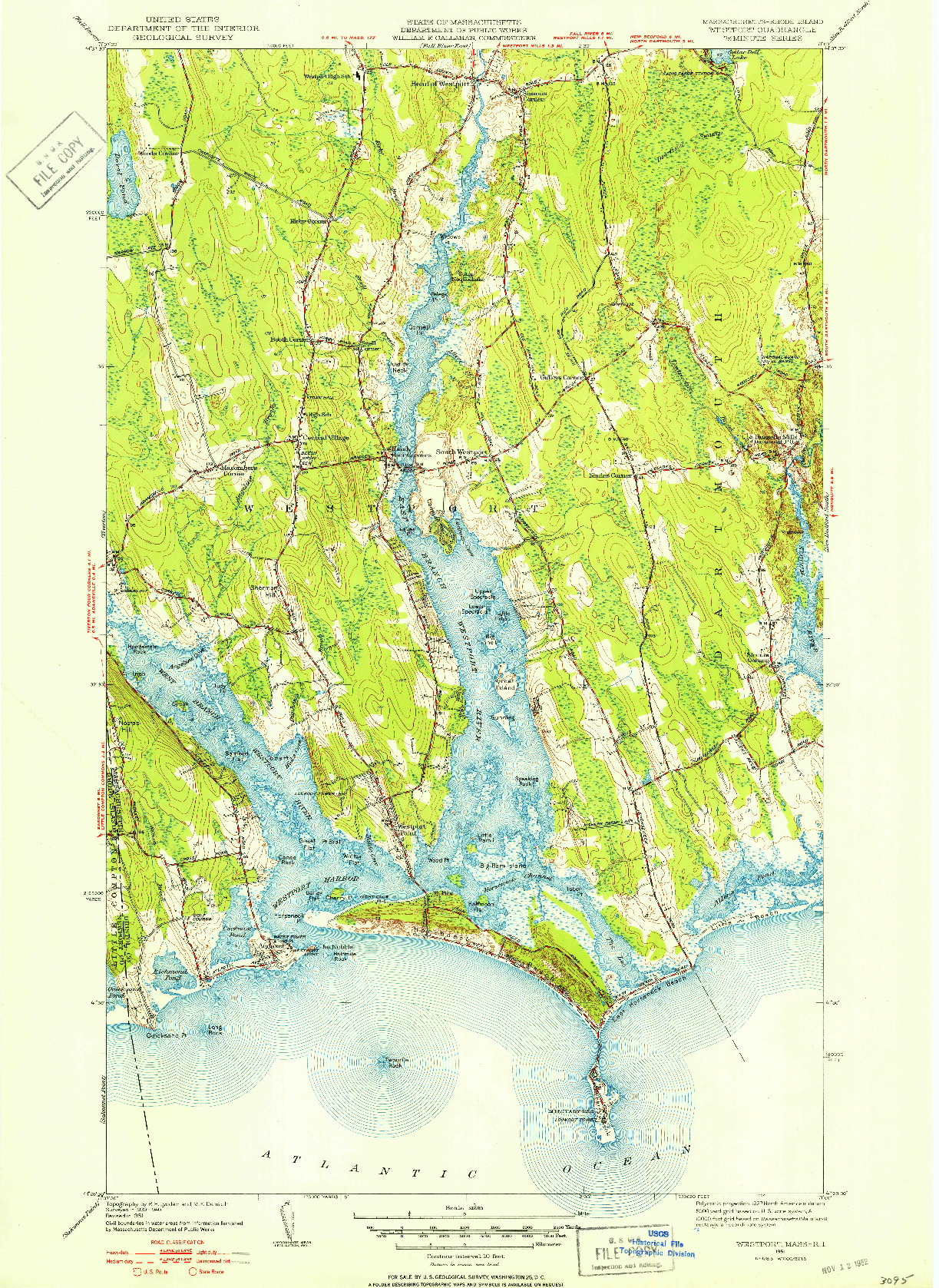 USGS 1:31680-SCALE QUADRANGLE FOR WESTPORT, MA 1951