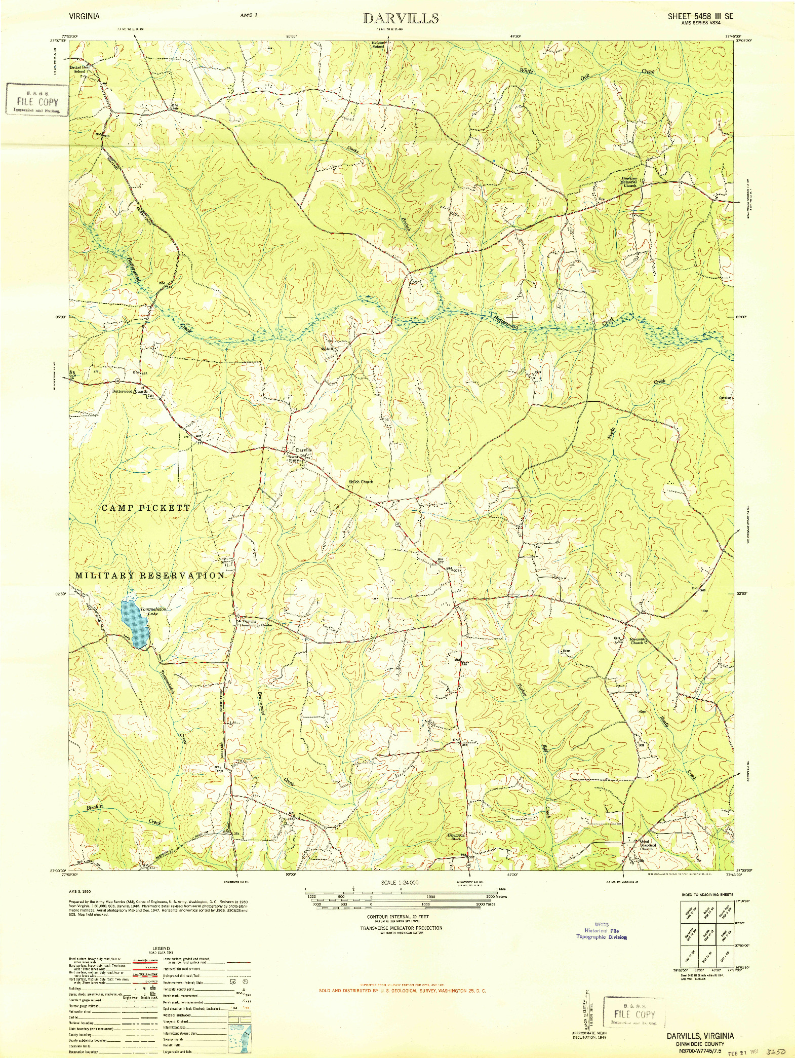 USGS 1:24000-SCALE QUADRANGLE FOR DARVILLS, VA 1950