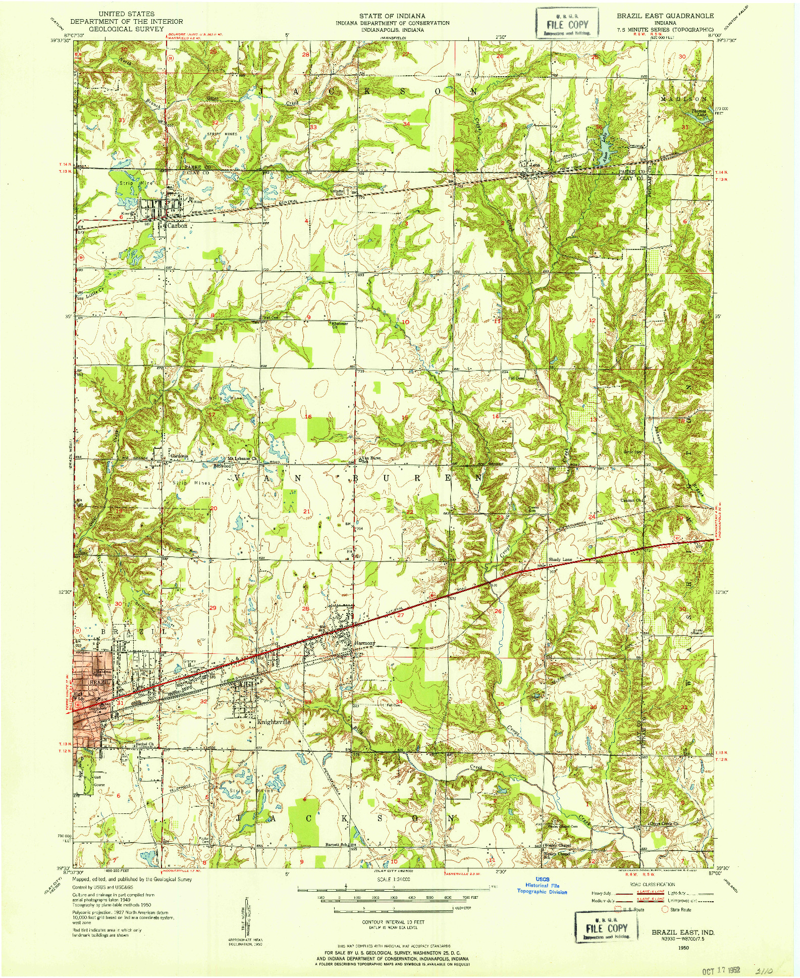 USGS 1:24000-SCALE QUADRANGLE FOR BRAZIL EAST, IN 1950