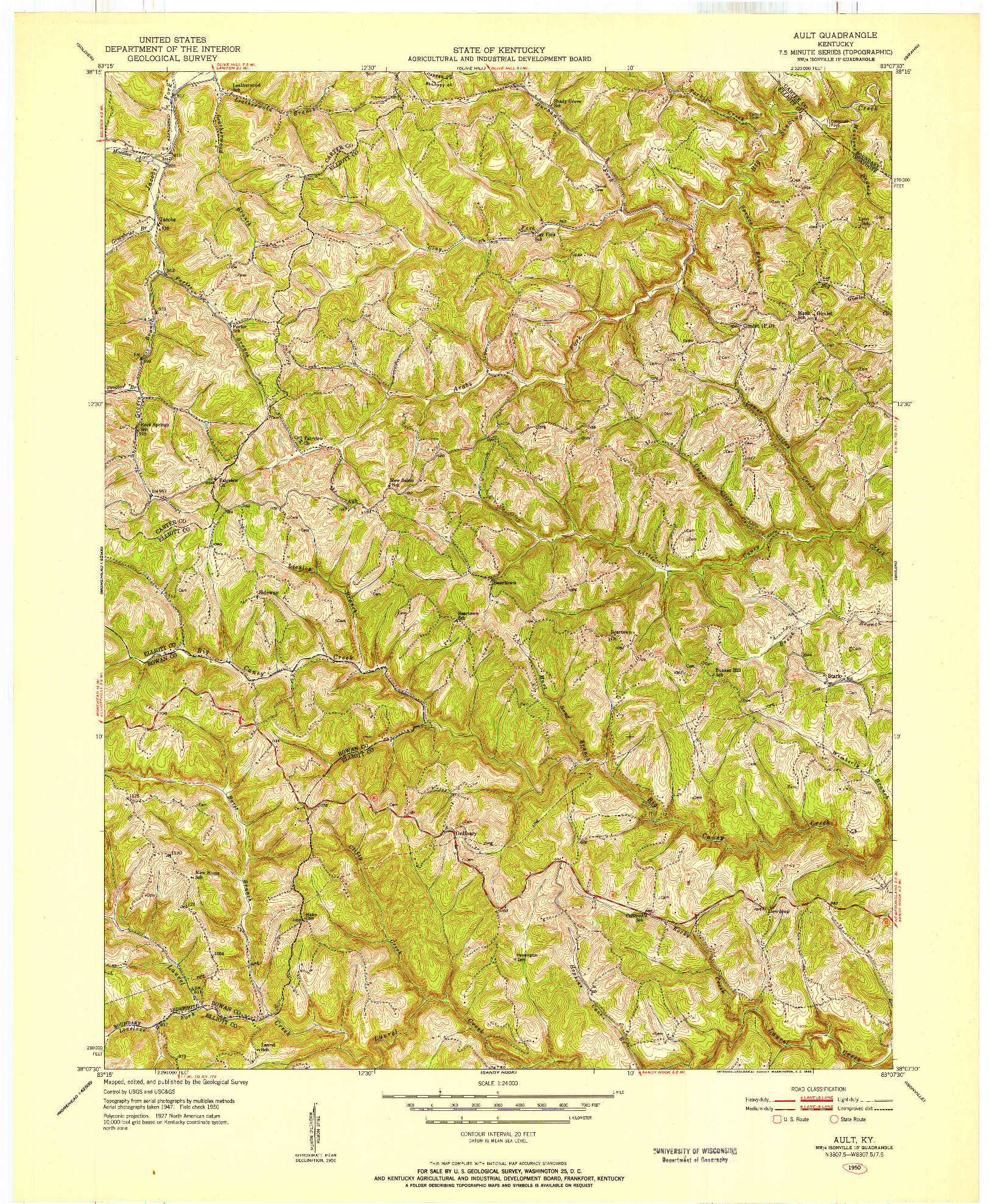 USGS 1:24000-SCALE QUADRANGLE FOR AULT, KY 1950