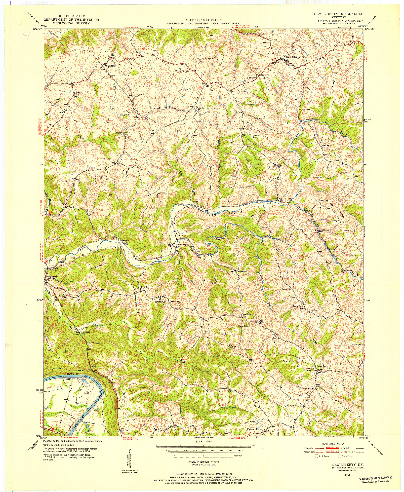 USGS 1:24000-SCALE QUADRANGLE FOR NEW LIBERTY, KY 1950