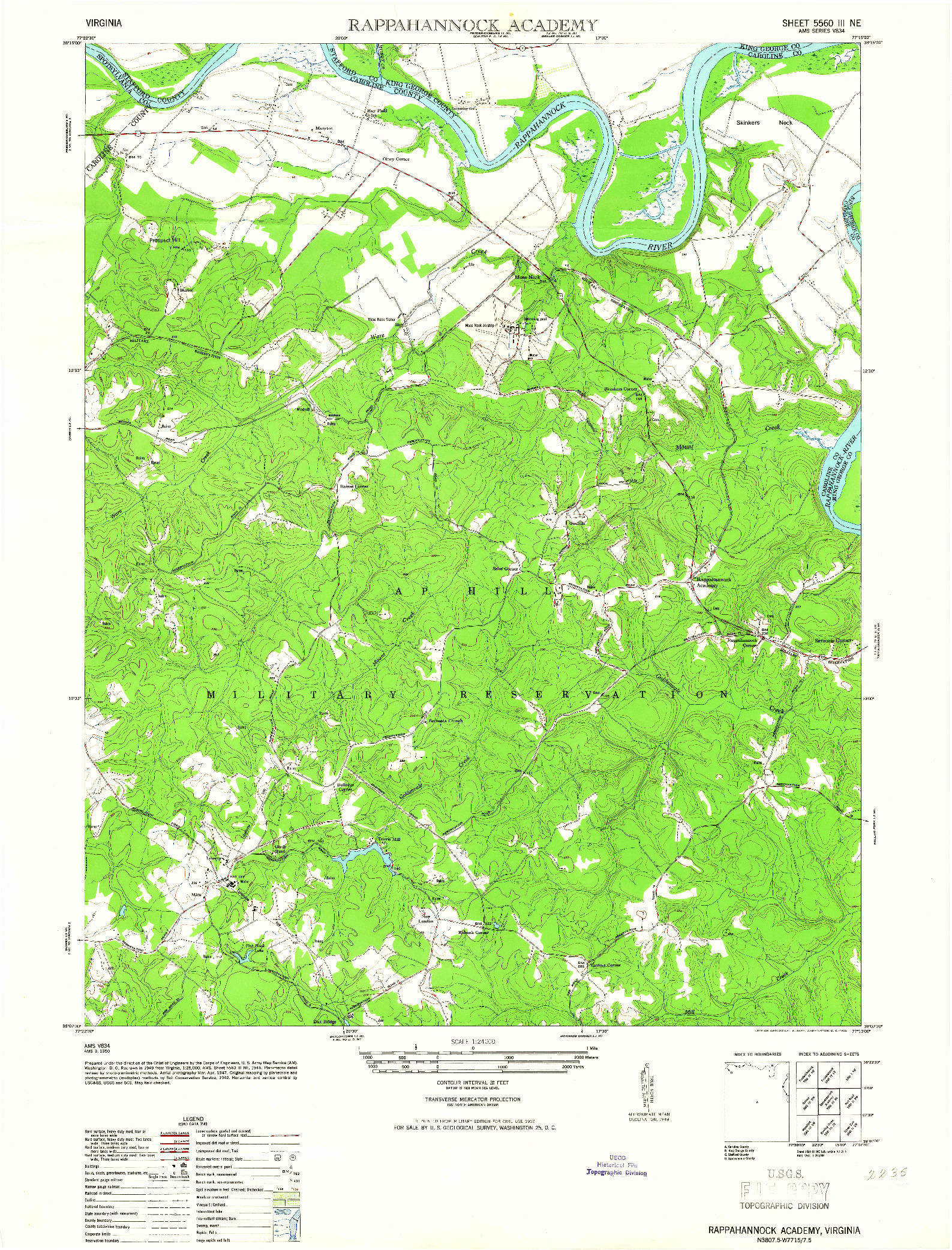 USGS 1:24000-SCALE QUADRANGLE FOR RAPPAHANNOCK ACADEMY, VA 1952