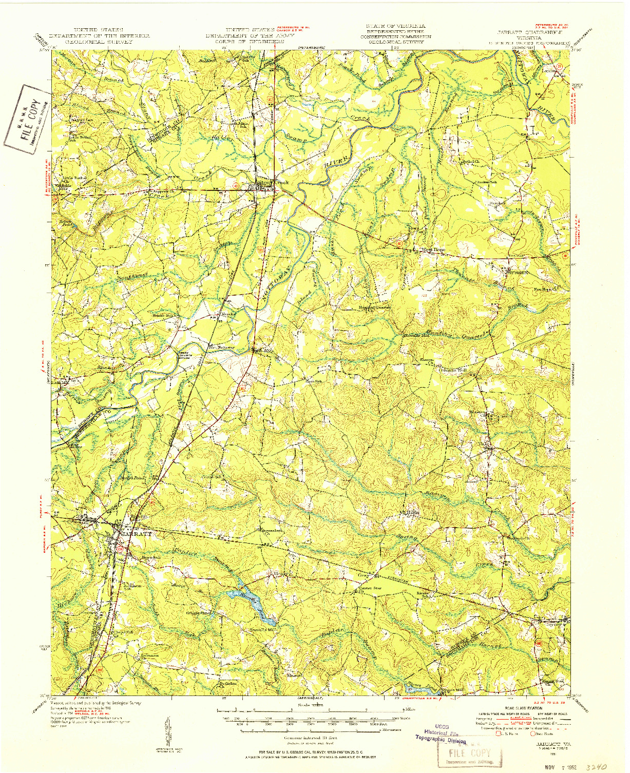 USGS 1:62500-SCALE QUADRANGLE FOR JARRATT, VA 1951