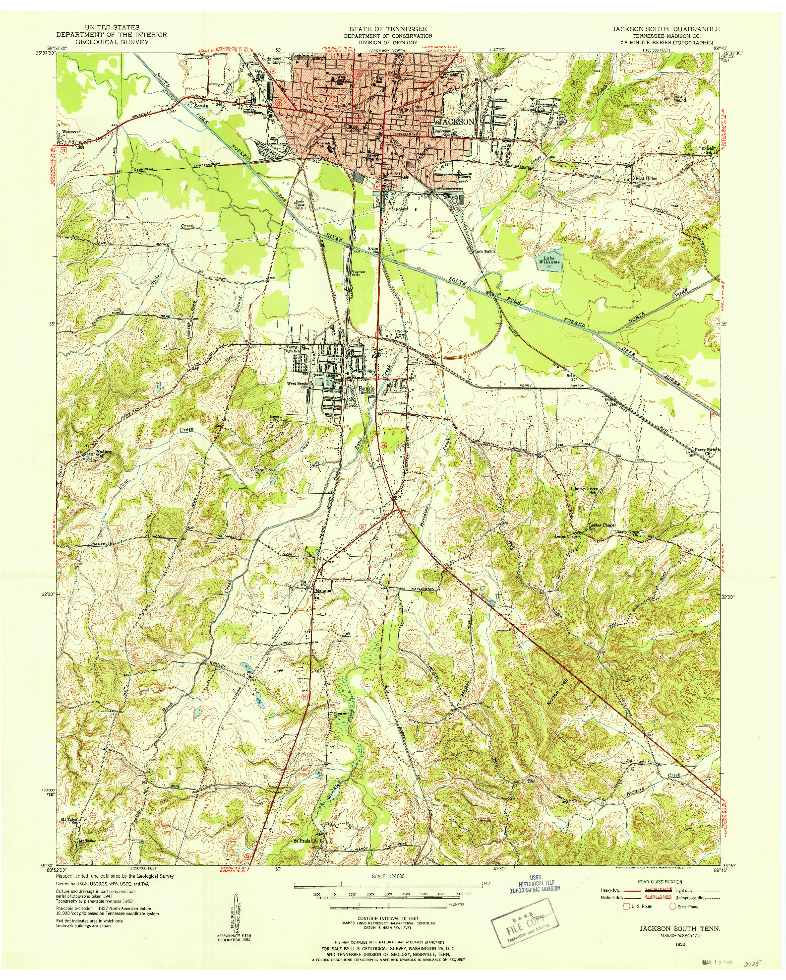 USGS 1:24000-SCALE QUADRANGLE FOR JACKSON SOUTH, TN 1950