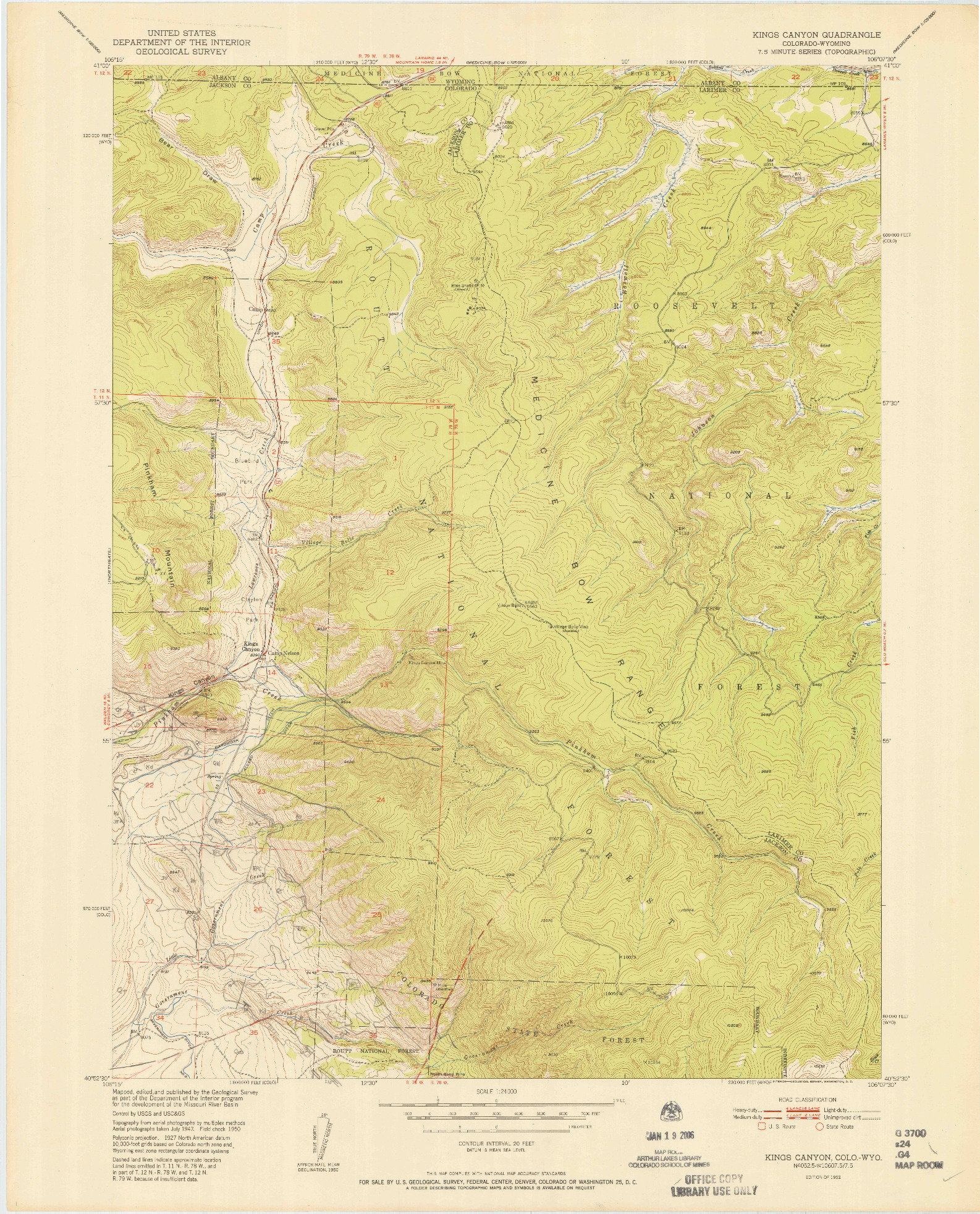USGS 1:24000-SCALE QUADRANGLE FOR KINGS CANYON, CO 1952