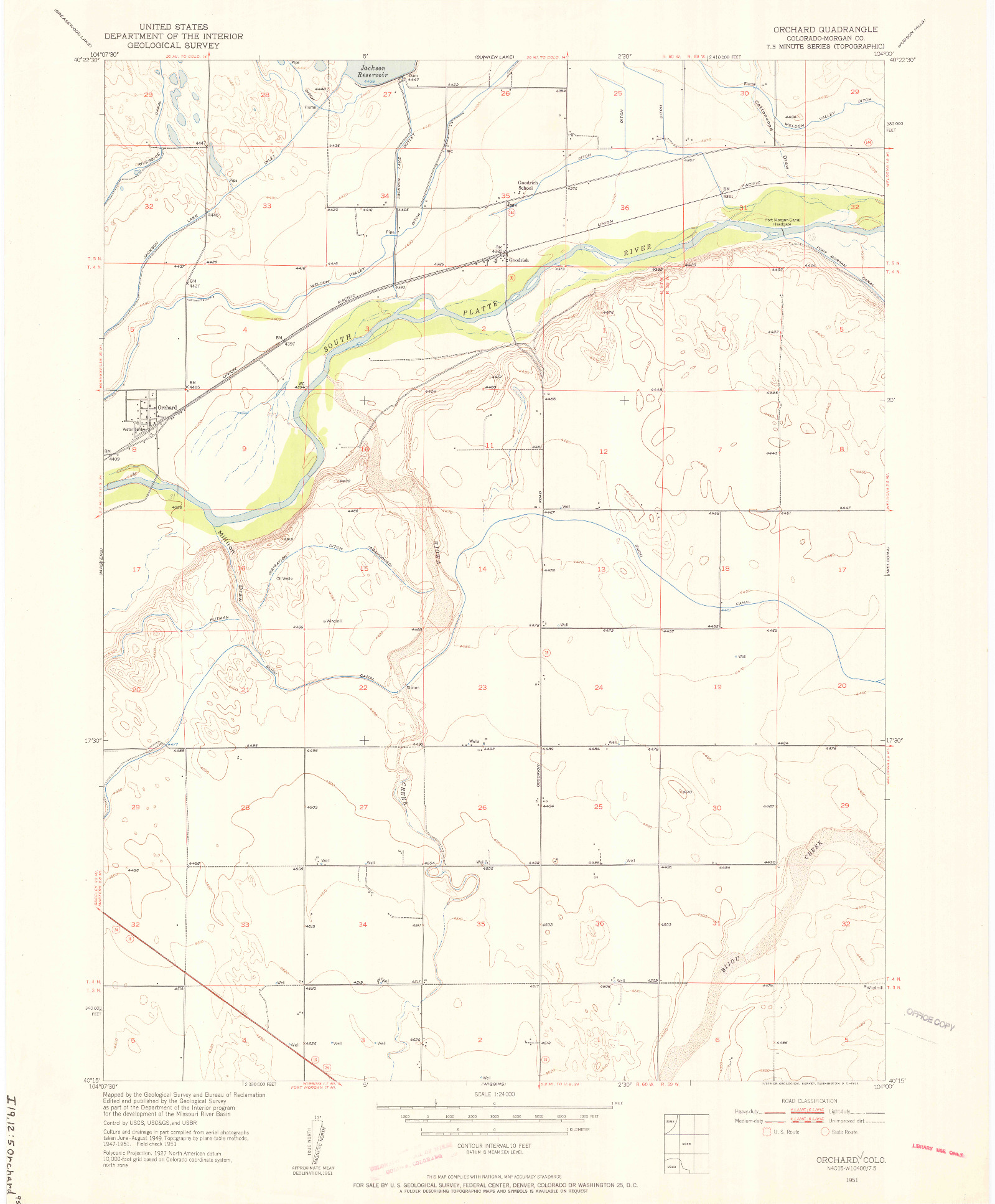 USGS 1:24000-SCALE QUADRANGLE FOR ORCHARD, CO 1951