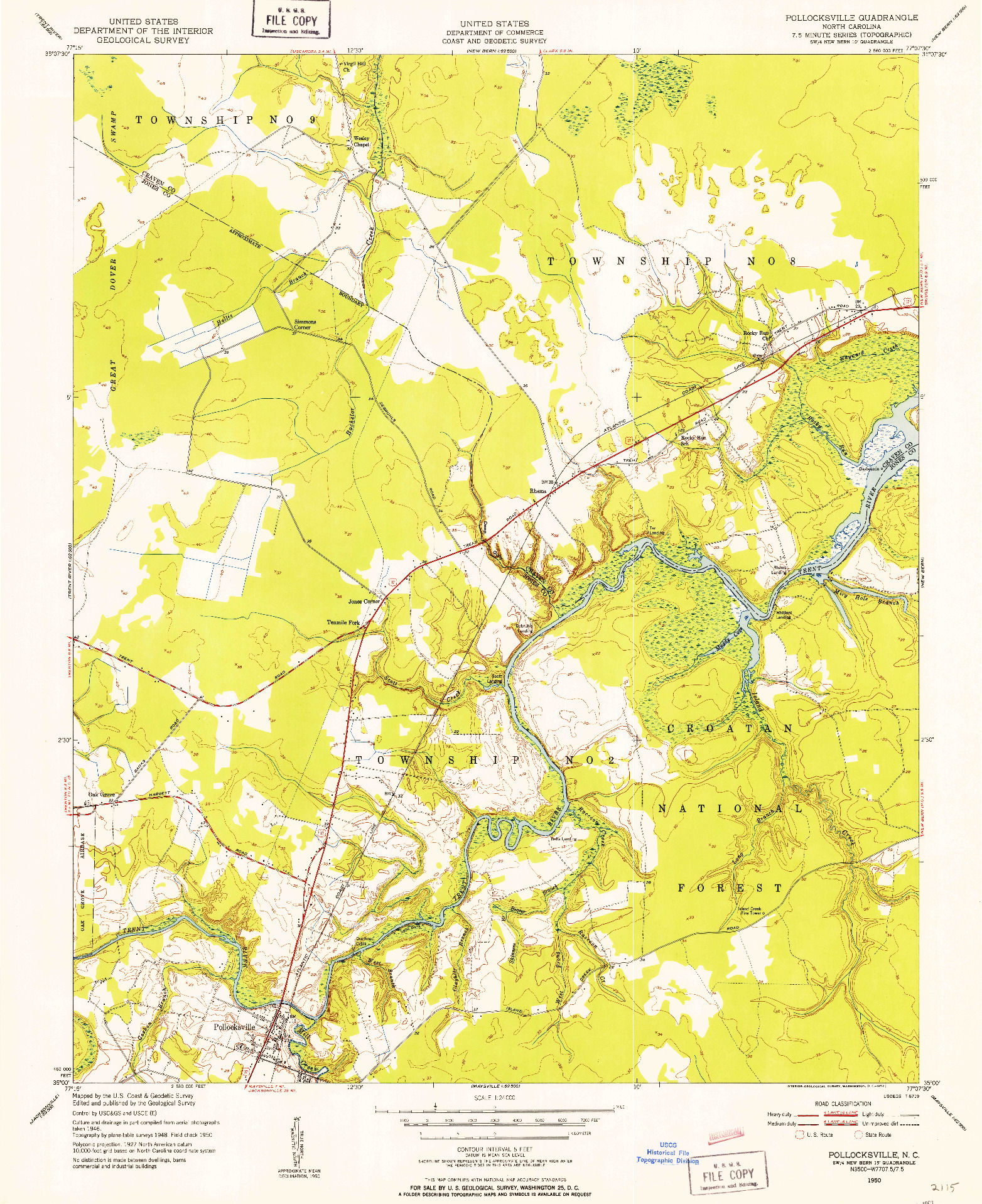 USGS 1:24000-SCALE QUADRANGLE FOR POLLOCKSVILLE, NC 1950
