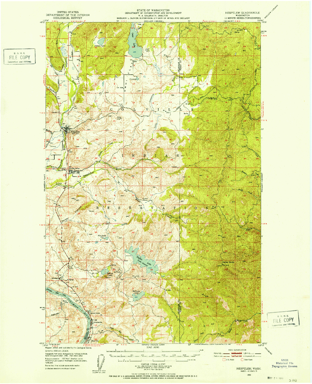 USGS 1:62500-SCALE QUADRANGLE FOR NESPELEM, WA 1950