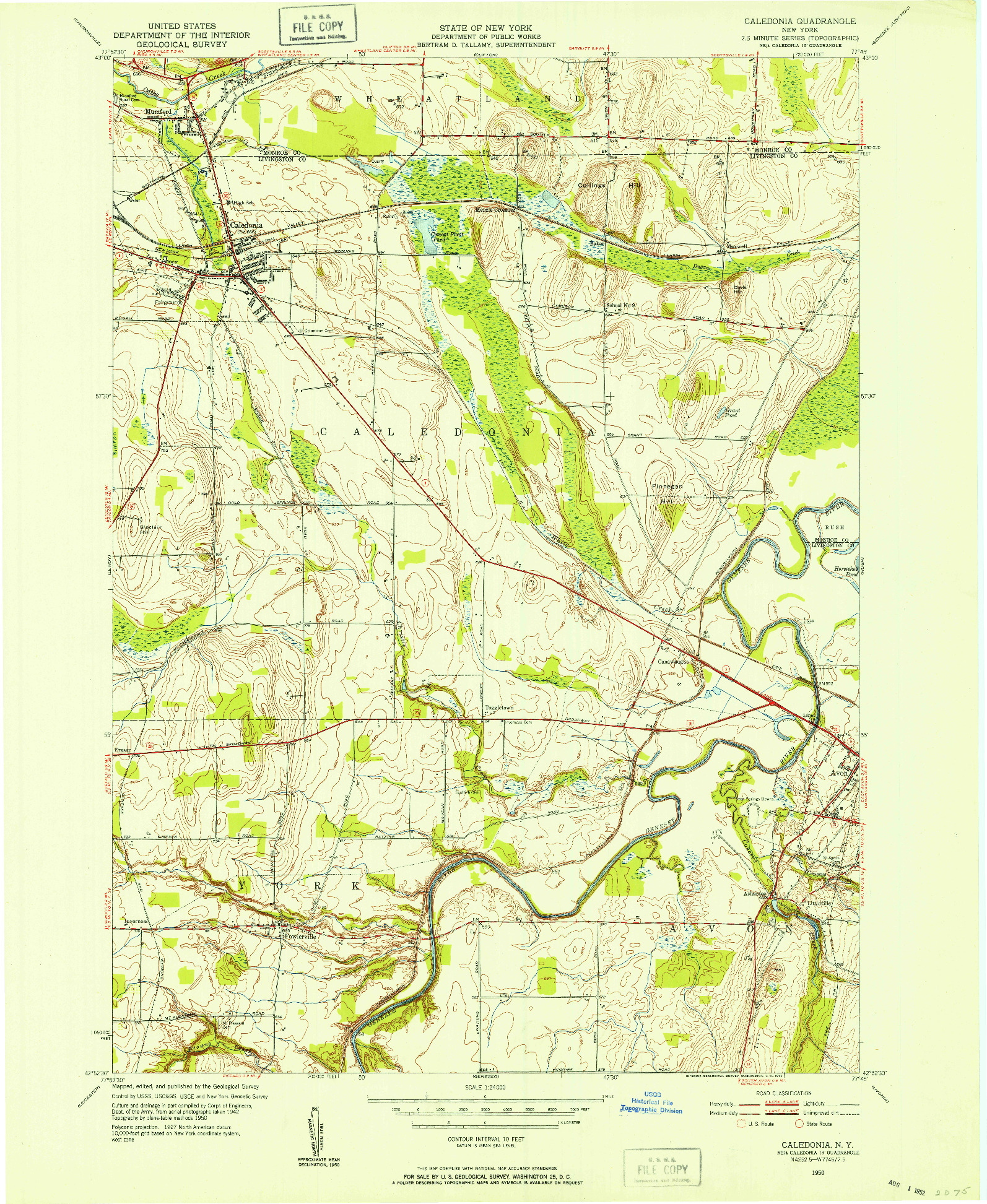 USGS 1:24000-SCALE QUADRANGLE FOR CALEDONIA, NY 1950