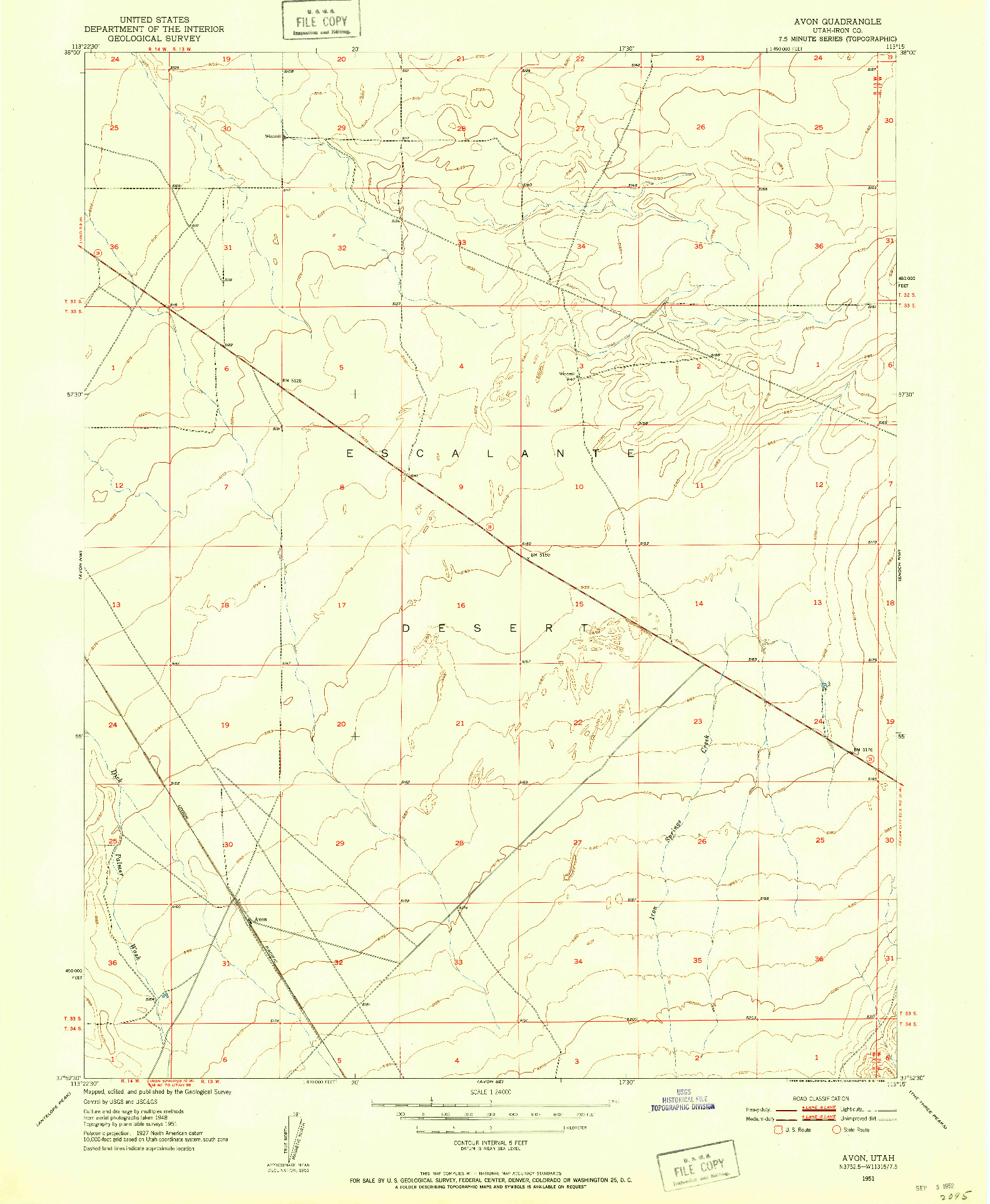 USGS 1:24000-SCALE QUADRANGLE FOR AVON, UT 1951