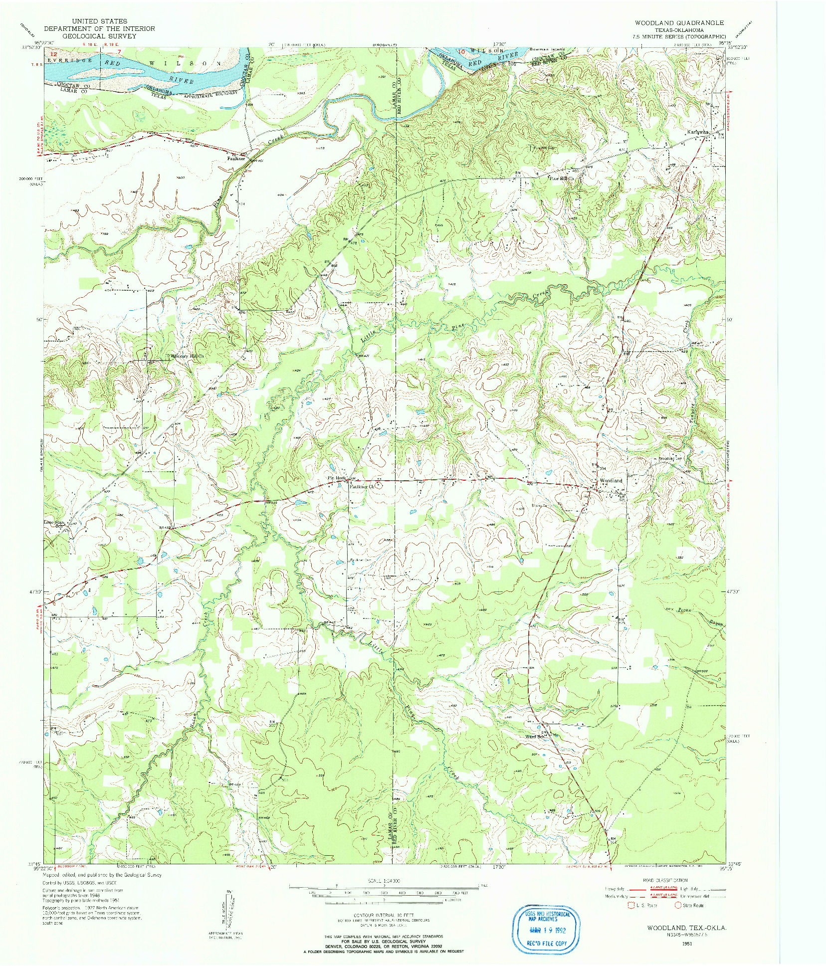 USGS 1:24000-SCALE QUADRANGLE FOR WOODLAND, TX 1951