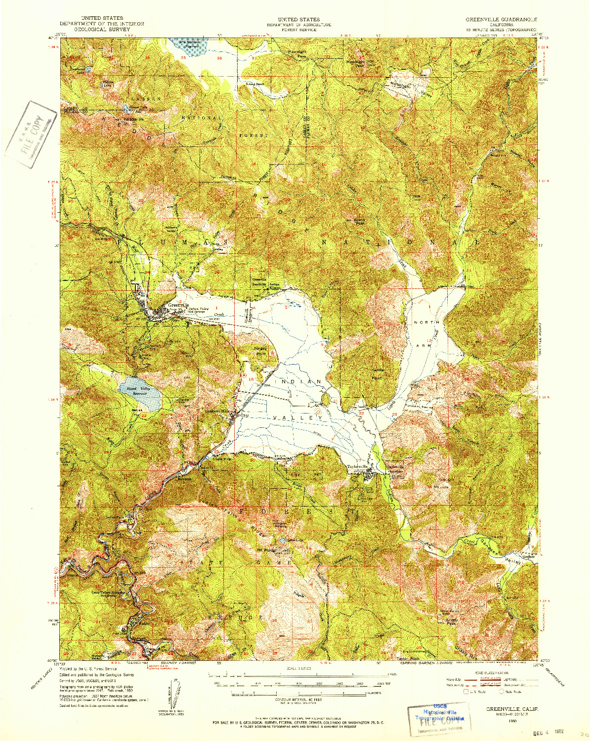 USGS 1:62500-SCALE QUADRANGLE FOR GREENVILLE, CA 1950