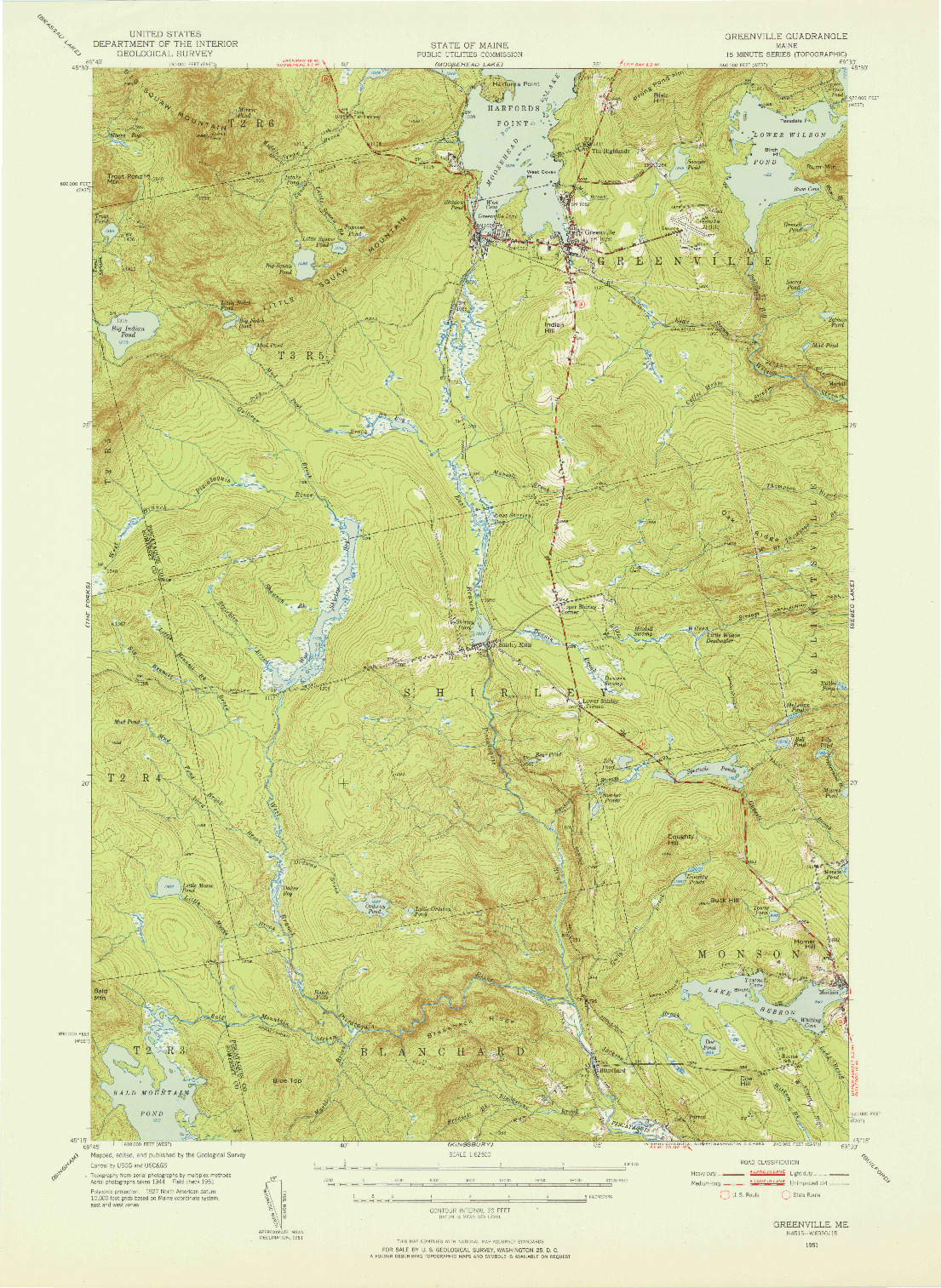 USGS 1:62500-SCALE QUADRANGLE FOR GREENVILLE, ME 1951