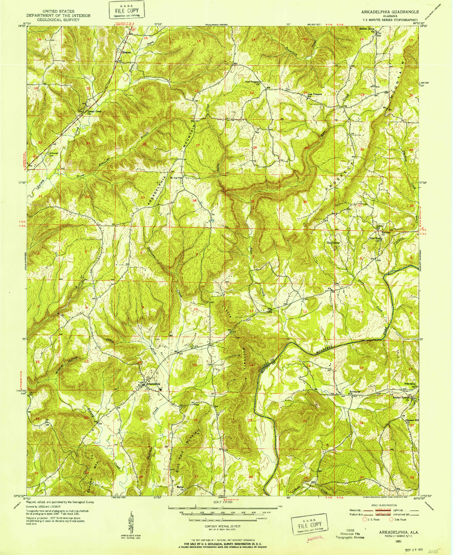 USGS 1:24000-SCALE QUADRANGLE FOR ARKADELPHIA, AL 1951