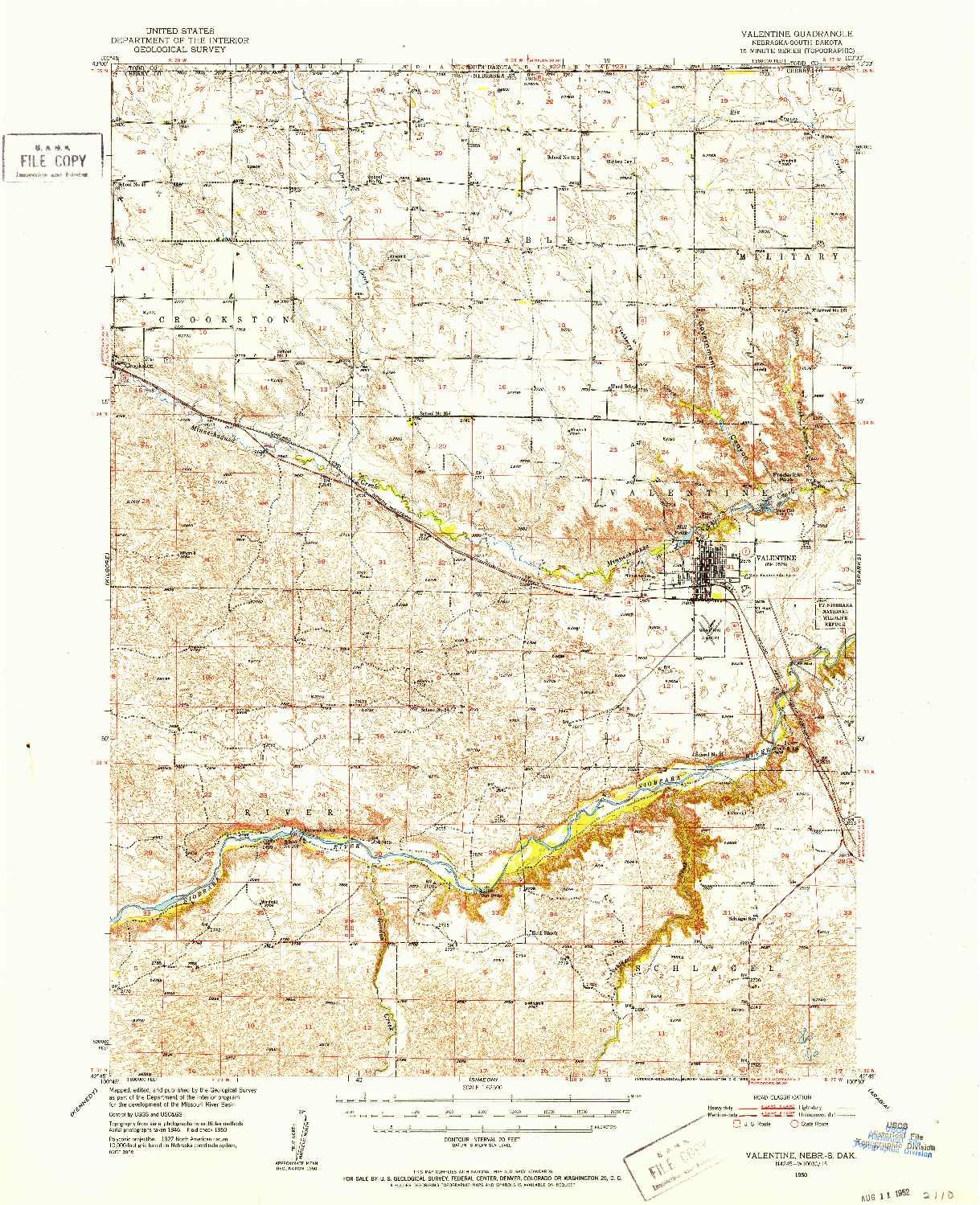 USGS 1:62500-SCALE QUADRANGLE FOR VALENTINE, NE 1950