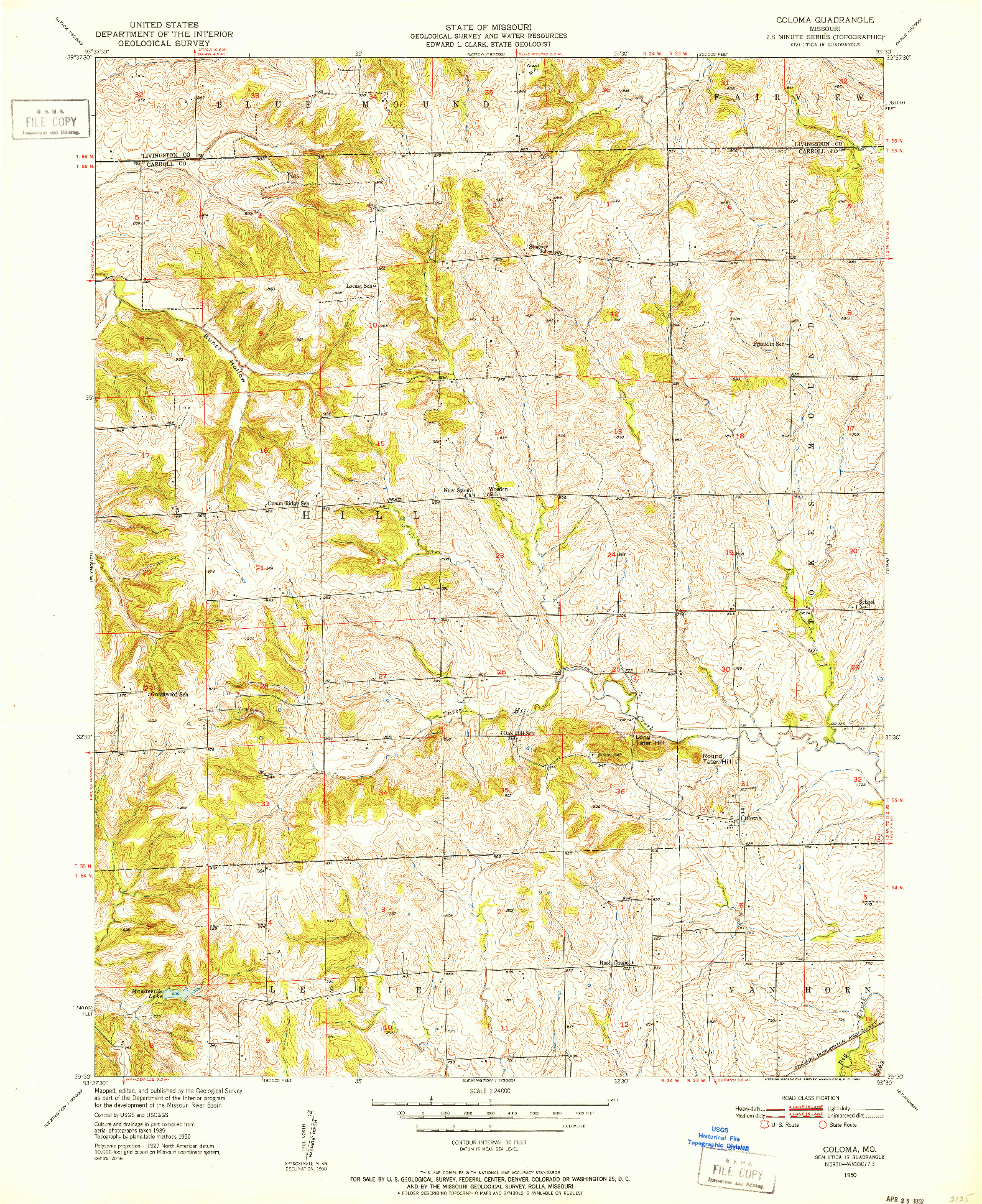 USGS 1:24000-SCALE QUADRANGLE FOR COLOMA, MO 1950