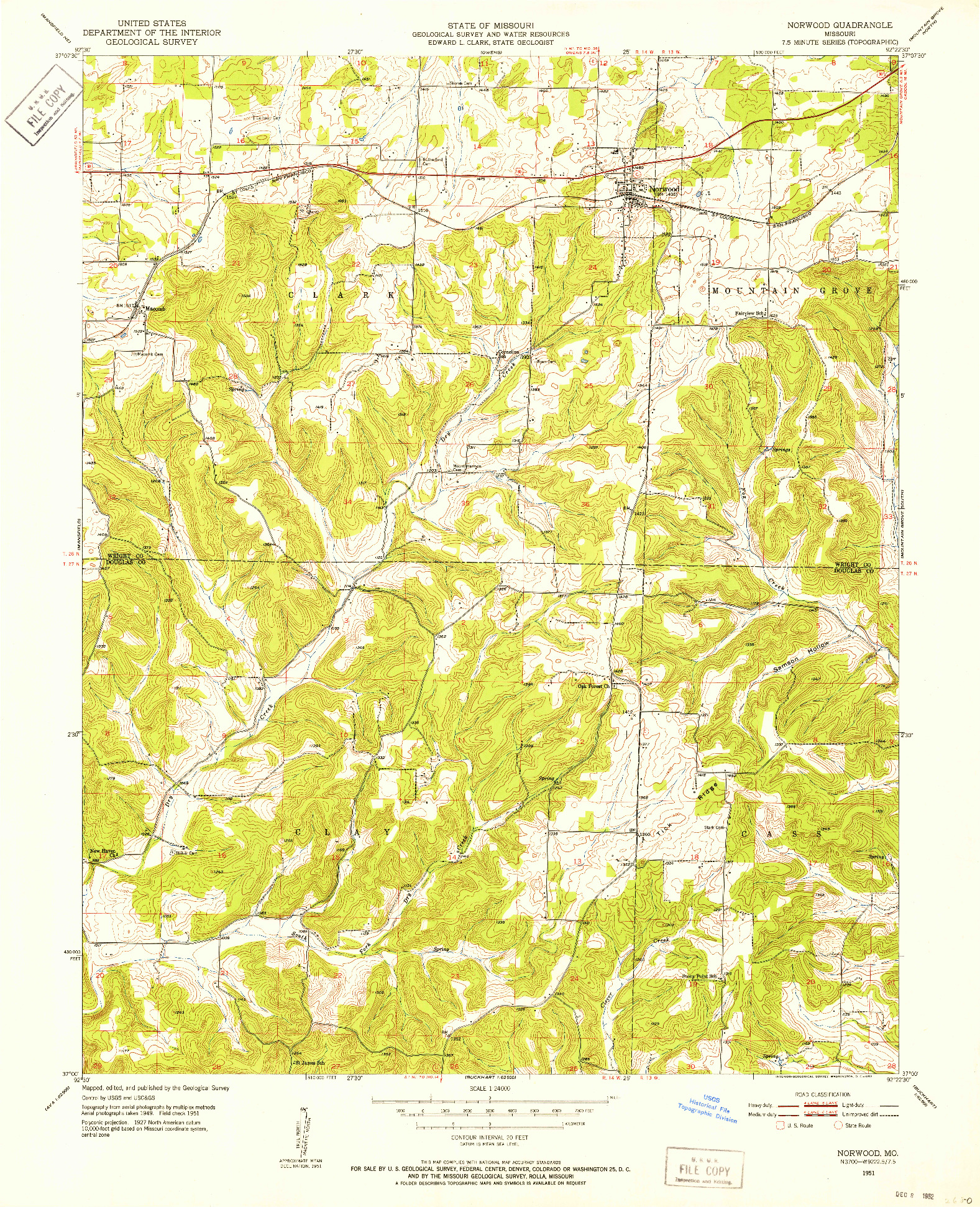 USGS 1:24000-SCALE QUADRANGLE FOR NORWOOD, MO 1951