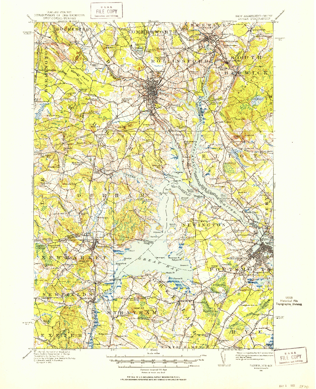 USGS 1:62500-SCALE QUADRANGLE FOR DOVER, NH 1916