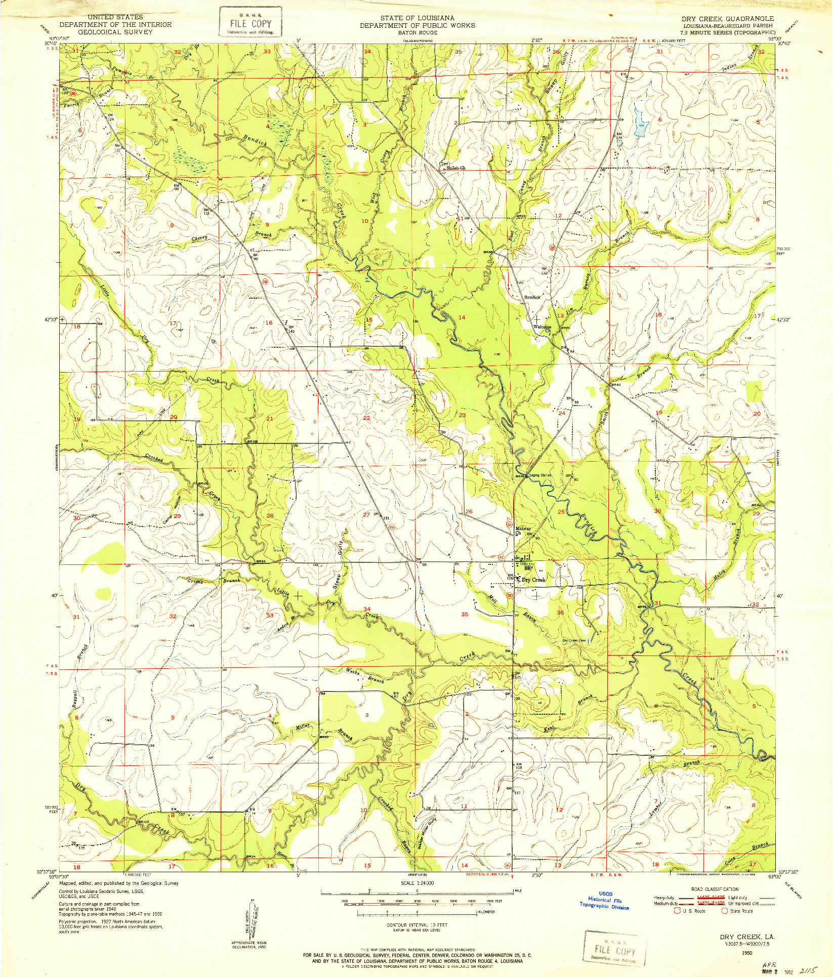 USGS 1:24000-SCALE QUADRANGLE FOR DRY CREEK, LA 1950