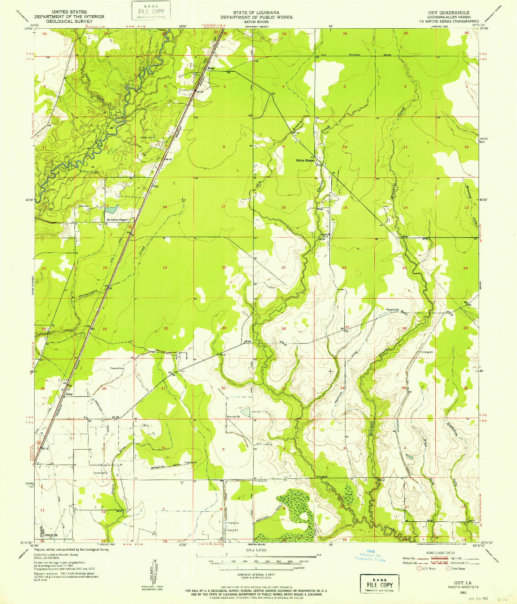 USGS 1:24000-SCALE QUADRANGLE FOR GUY, LA 1951