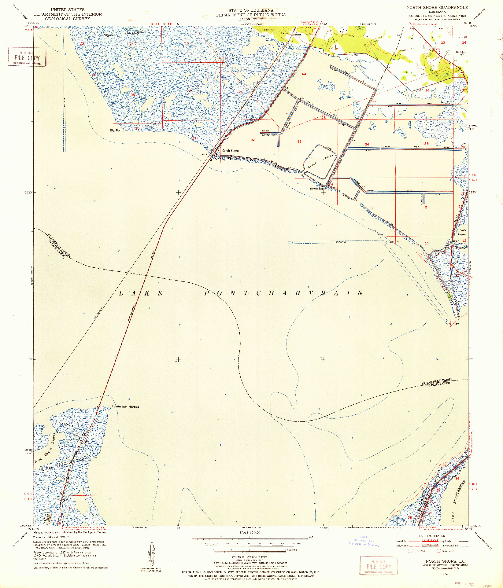 USGS 1:24000-SCALE QUADRANGLE FOR NORTH SHORE, LA 1951