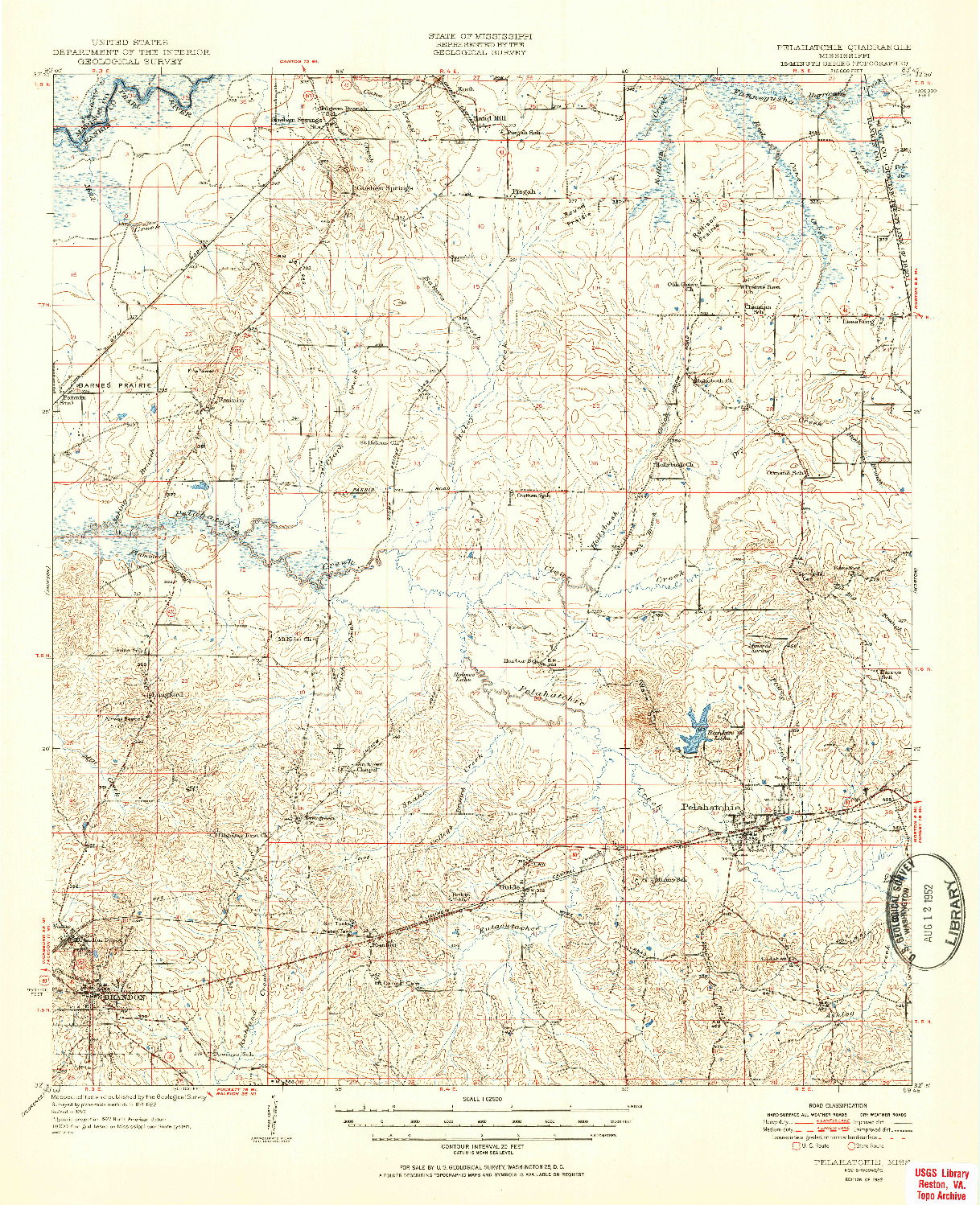 USGS 1:62500-SCALE QUADRANGLE FOR PELAHATCHIE, MS 1952