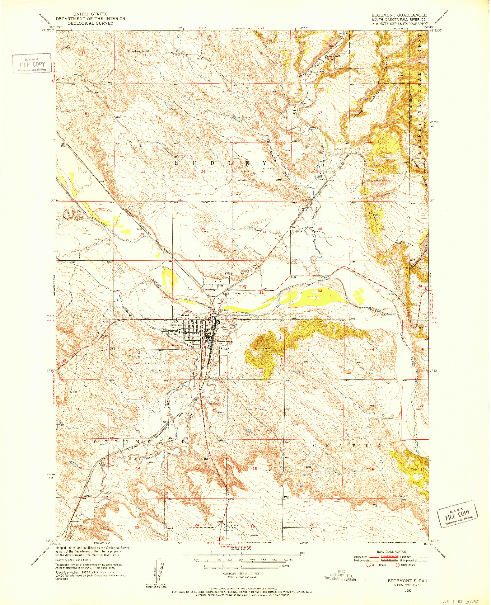 USGS 1:24000-SCALE QUADRANGLE FOR EDGEMONT, SD 1950