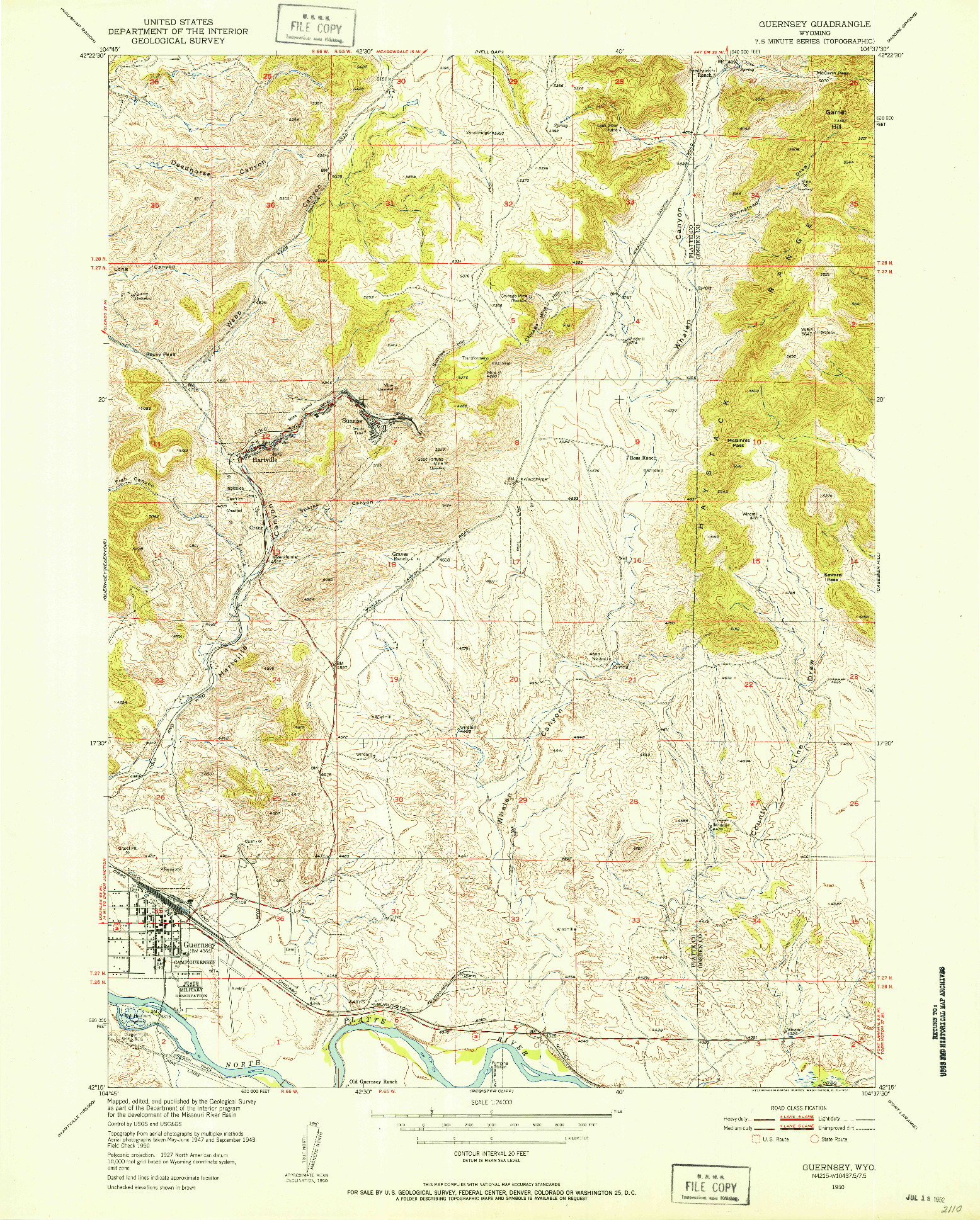 USGS 1:24000-SCALE QUADRANGLE FOR GUERNSEY, WY 1950