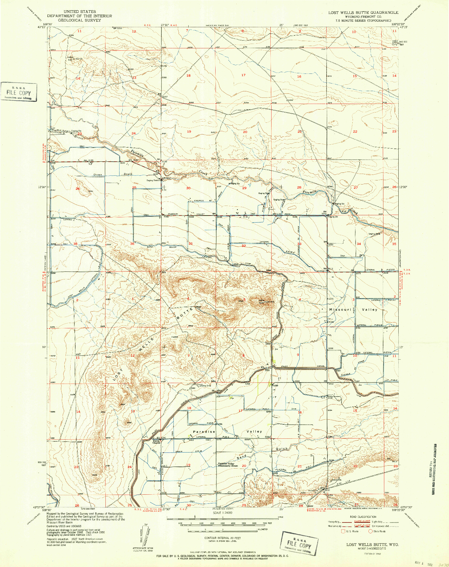 USGS 1:24000-SCALE QUADRANGLE FOR LOST WELLS BUTTE, WY 1952