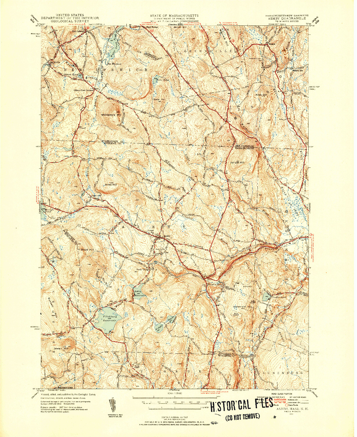 USGS 1:31680-SCALE QUADRANGLE FOR ASHBY, MA 1950