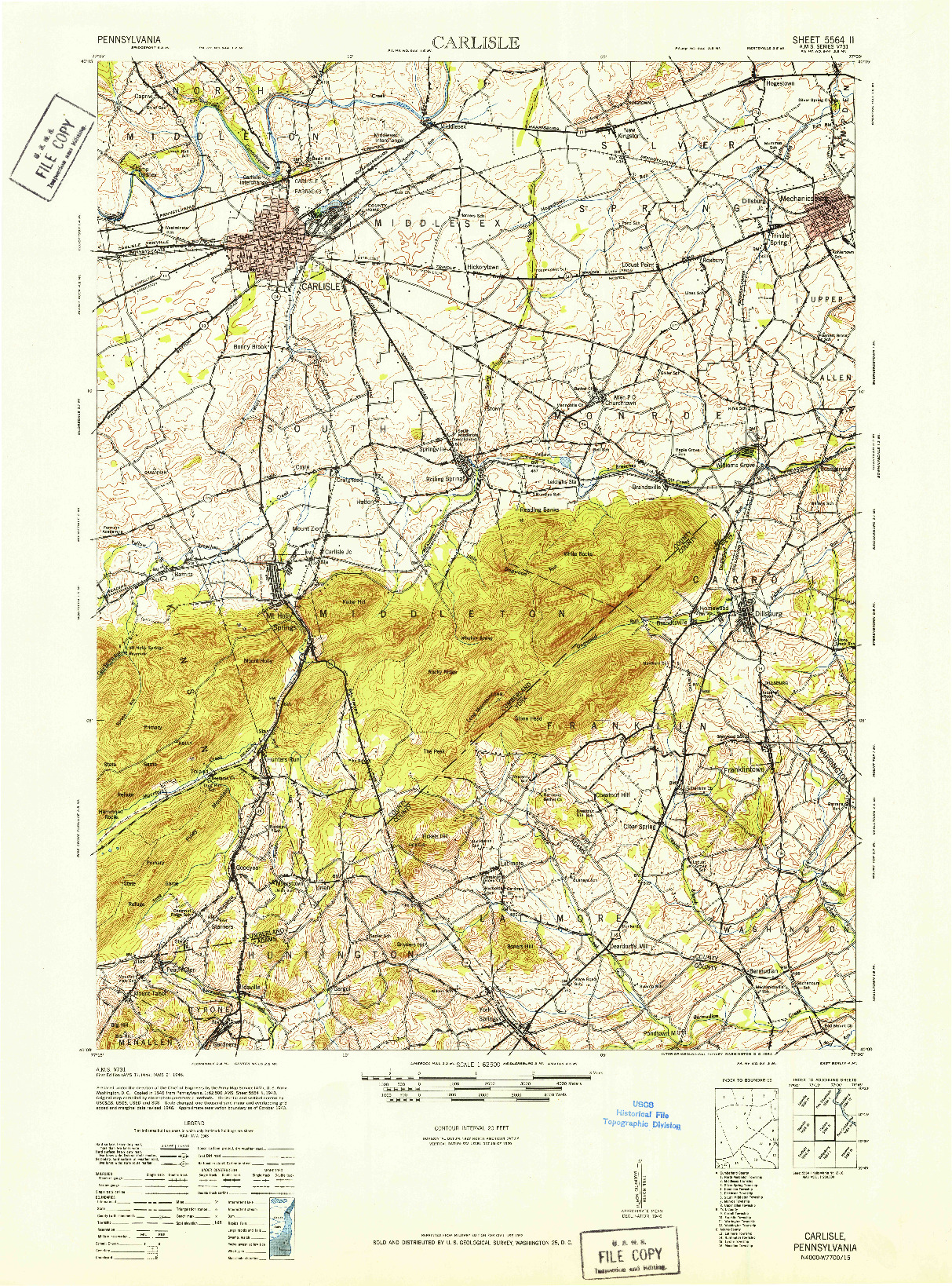 USGS 1:62500-SCALE QUADRANGLE FOR CARLISLE, PA 1943