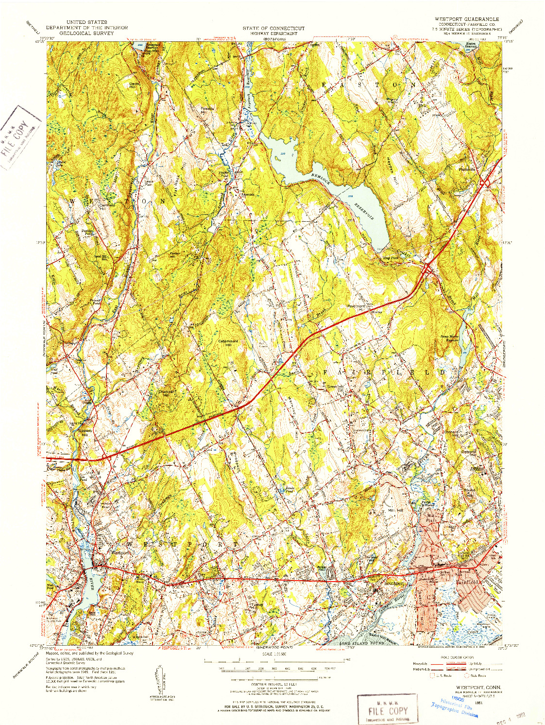 USGS 1:31680-SCALE QUADRANGLE FOR WESTPORT, CT 1951