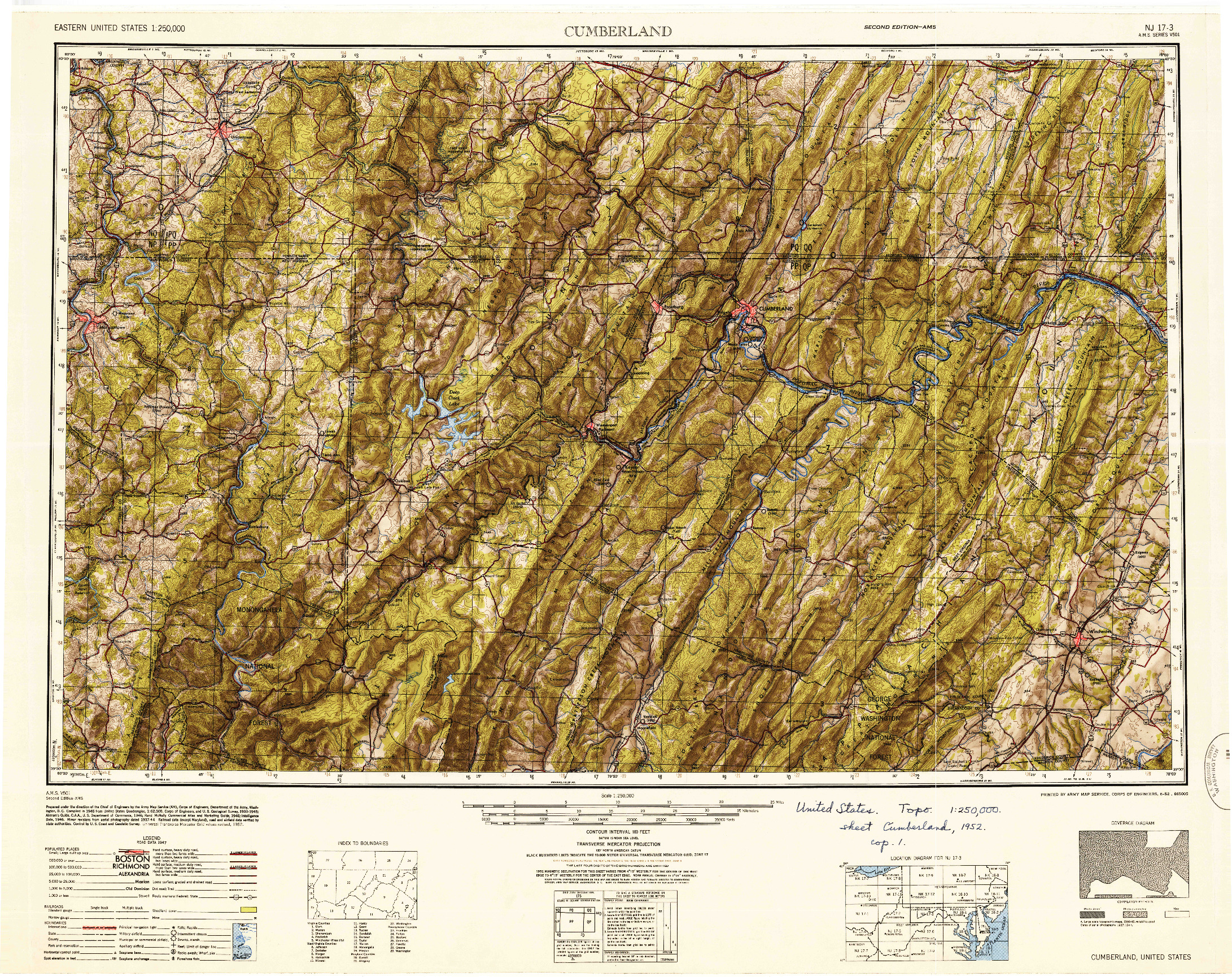 USGS 1:250000-SCALE QUADRANGLE FOR CUMBERLAND, MD 1952