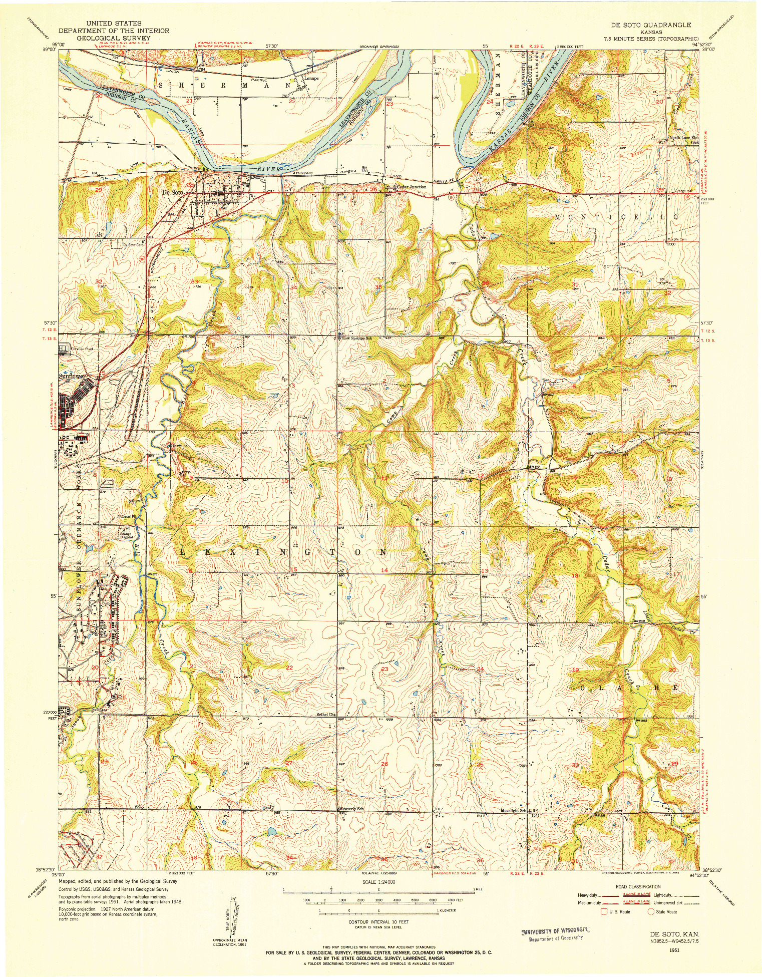 USGS 1:24000-SCALE QUADRANGLE FOR DE SOTO, KS 1951