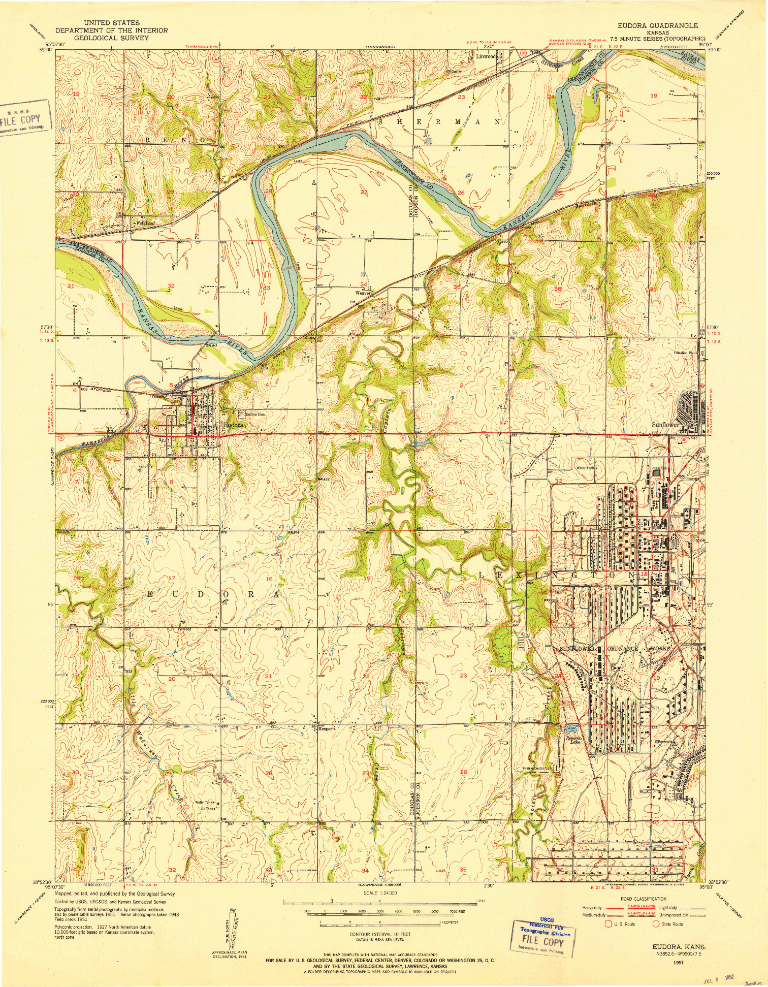 USGS 1:24000-SCALE QUADRANGLE FOR EUDORA, KS 1951