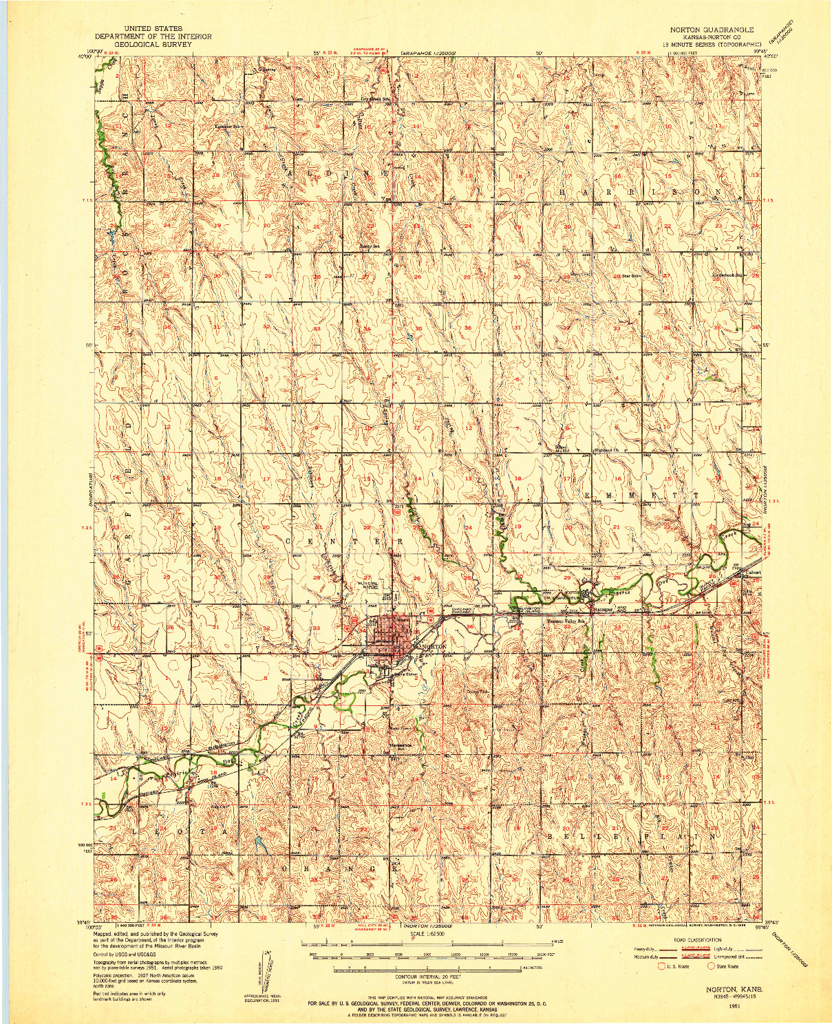 USGS 1:62500-SCALE QUADRANGLE FOR NORTON, KS 1951