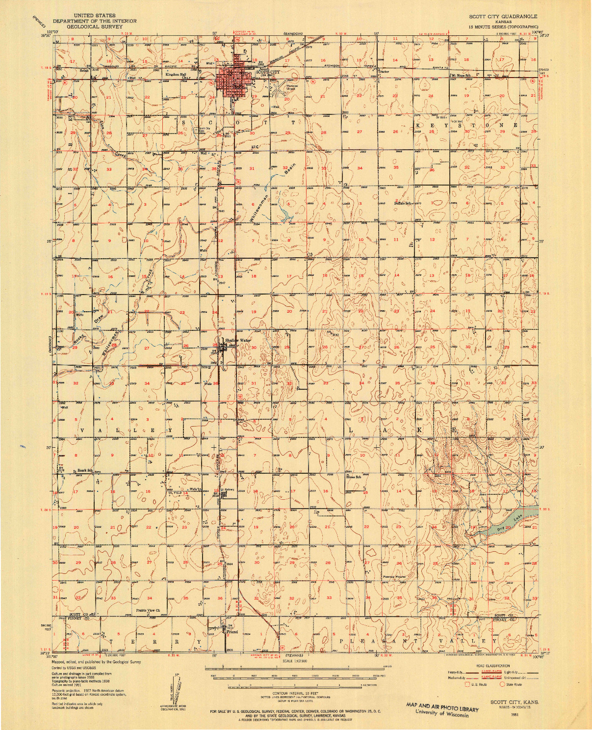 USGS 1:62500-SCALE QUADRANGLE FOR SCOTT CITY, KS 1951